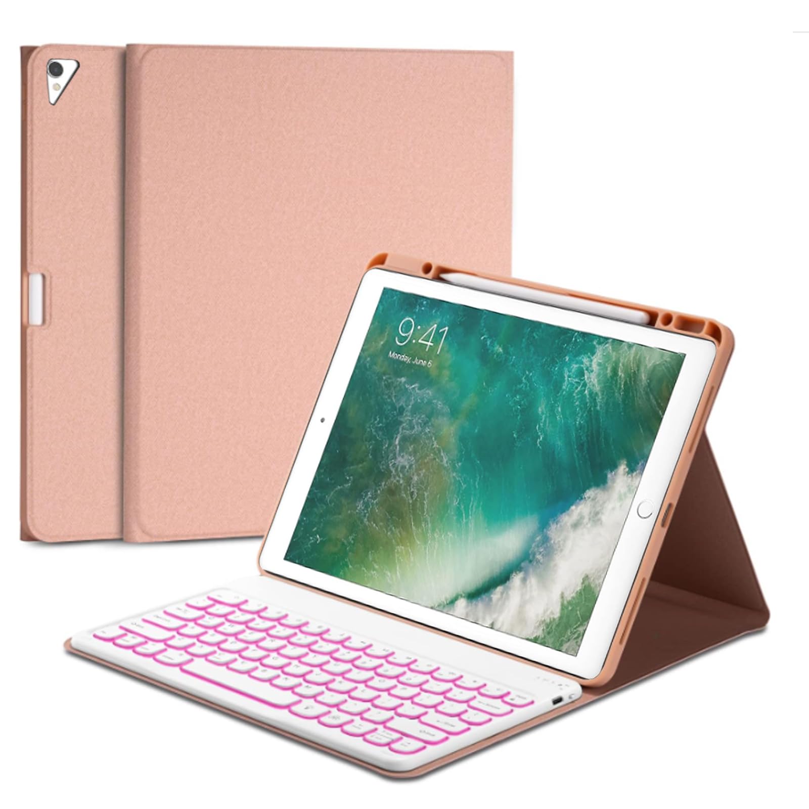 QYiiD Keyboard Case for iPad Pro 12.9-inch 2017/2015 (Old Model, 2nd & 1st Generation), 7 Color Backlight, Wireless Detachable Folio Keyboard Cover [