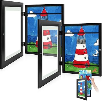 2 Pack 8.5x11 Front-Opening Kids Artwork Frames Changeable Black | Magnetic Door Holds 50+ Art Pieces Picture Frame, Great for Kids Drawings, Children Art Projects, Crafts, Schoolwork or Home