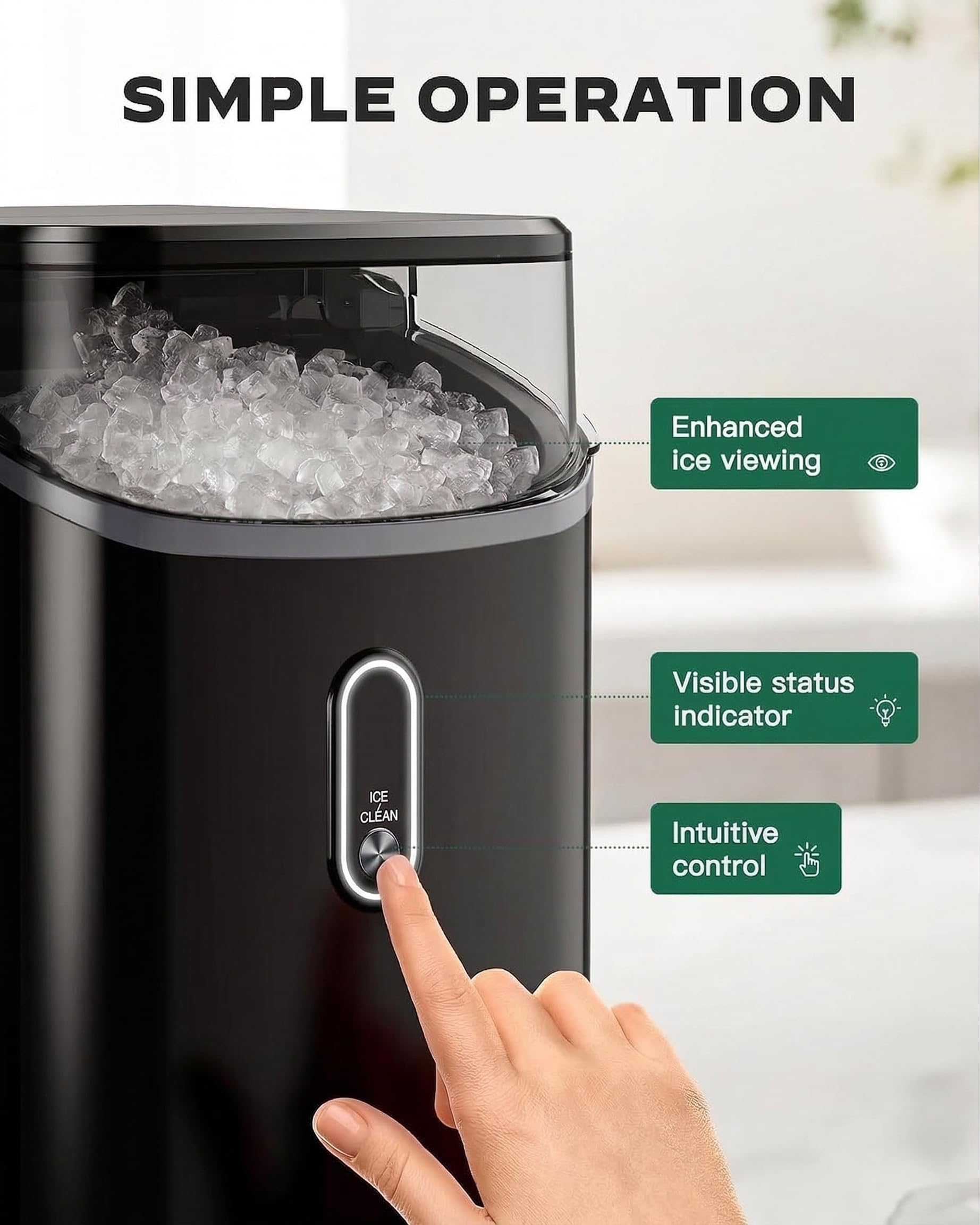 Silonn Nugget Ice Maker Countertop, Pebble Ice Maker With Soft Chewable Ice, One-Click Operation Ice Machine With Self-Cleaning, 33lbs/24h For Home,Kitchen,Office on Fridge.com - View 4