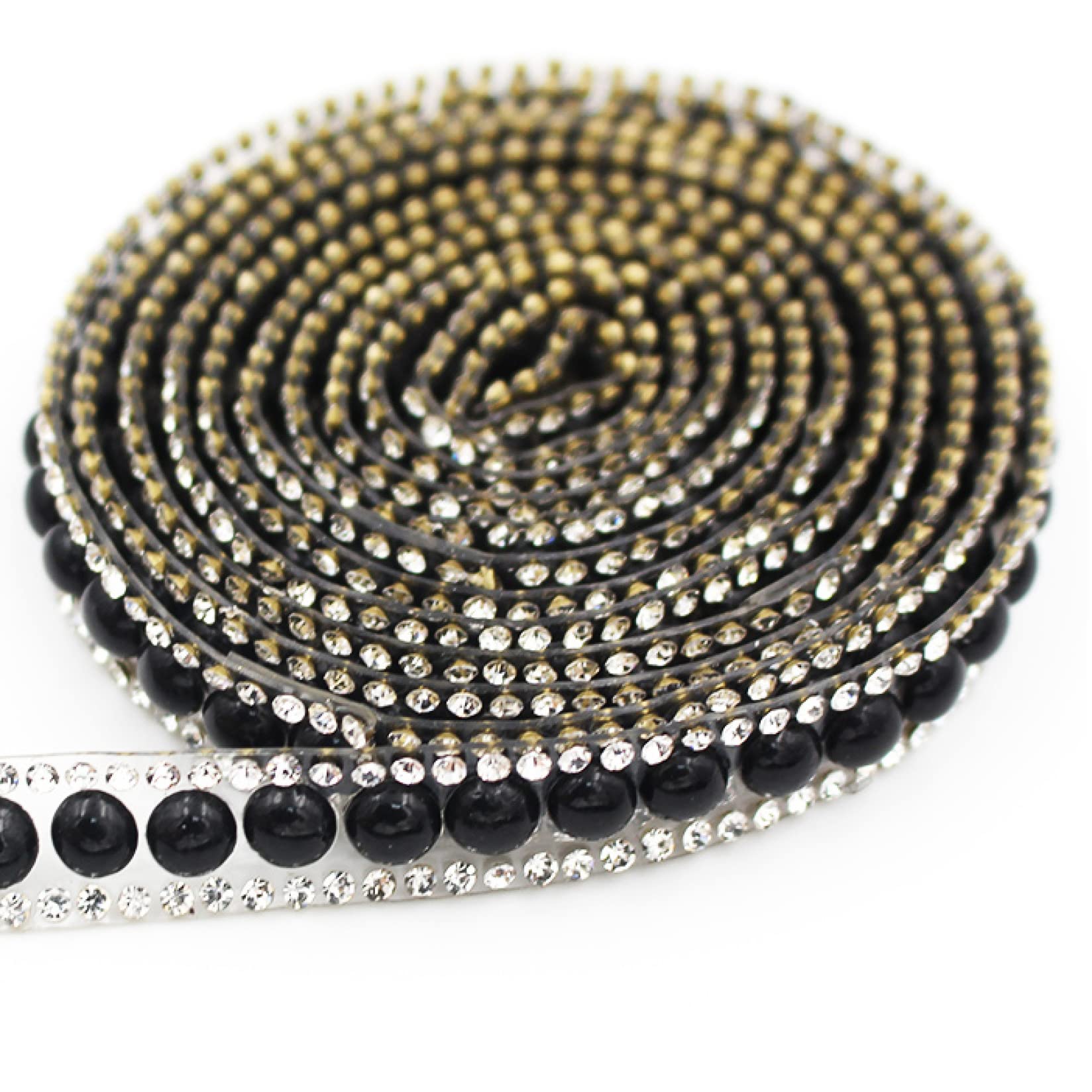ACiyD 1 Yard Strassbesatz Klassische Farbe Perlenband Band Kristall Strass Dekoration Eisen auf Schuhen Kleidung Kristall Art Decor (Color : Black, Size : 1 Yard)