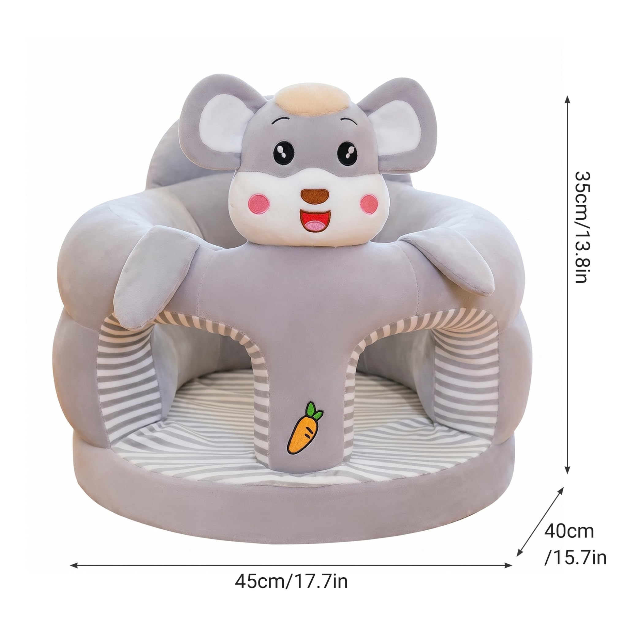 Silla para sentarse para bebé, asiento de suelo con dibujos animados bonitos para sentarse para bebé, soporte para suave y agradable para la piel, gris