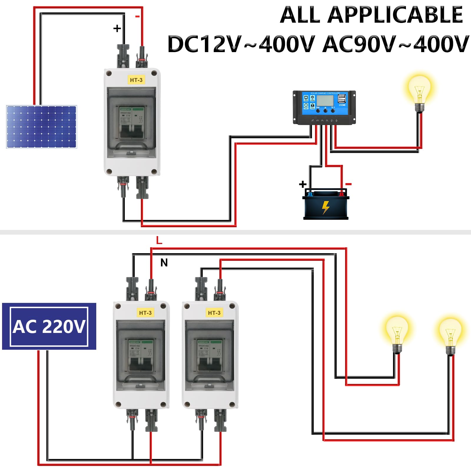 Warmfay DC Trennschalter PV Anlage Leitungsschutzschalter 32A 2 Polig, 12V-1000V DC Sicherungsautomat Mit Solarstecker, IP65 Wasserdicht Gehäuse für balkonkraftwerk
