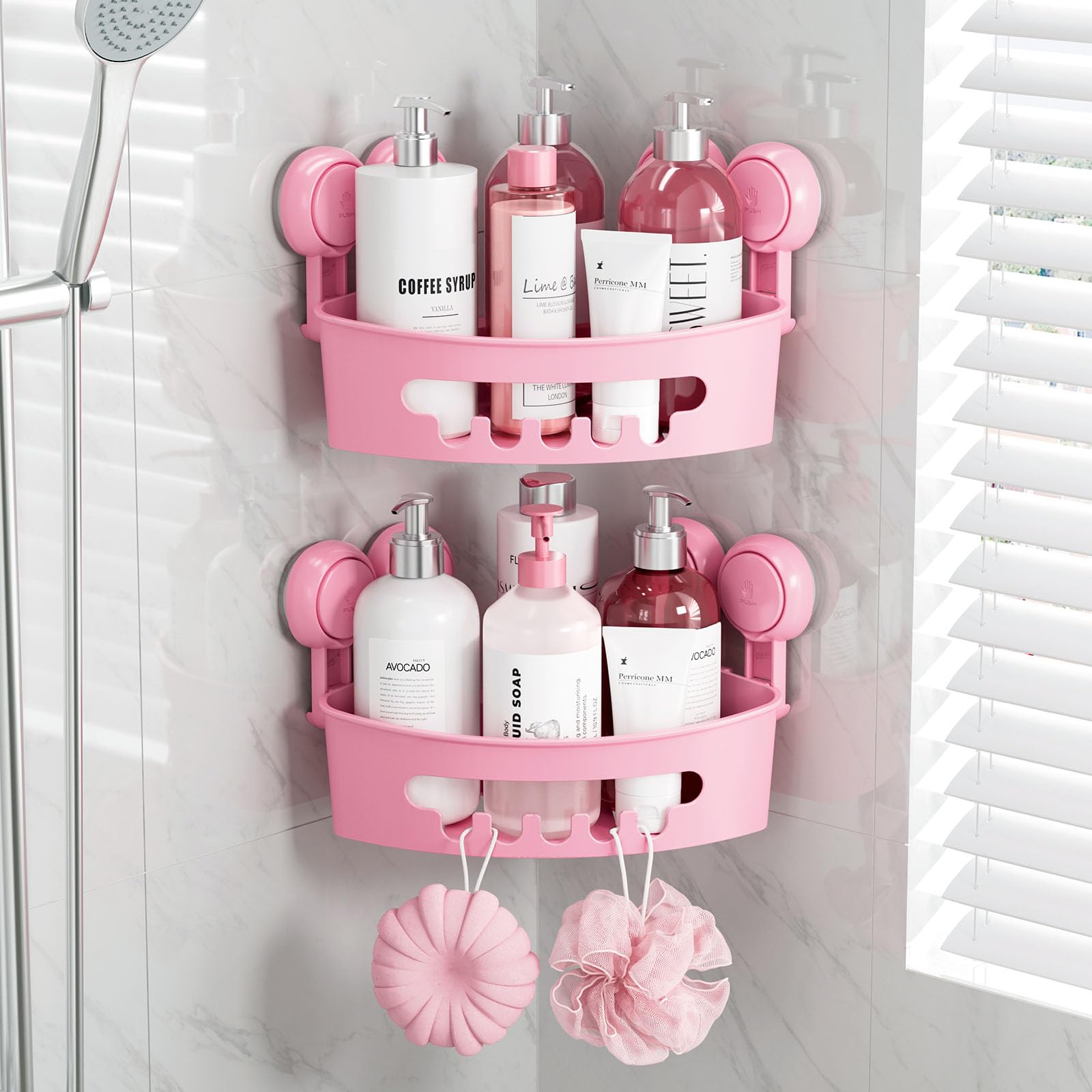 TAILI Shower Corner Shelves 2 Pack Corner Shower Caddy Suction Bathroom Shelf Small Bathroom Storage Triangle Shelf for Shampoo Conditioner Plastic Kitchen Accessories for Kitchen Drill-Free