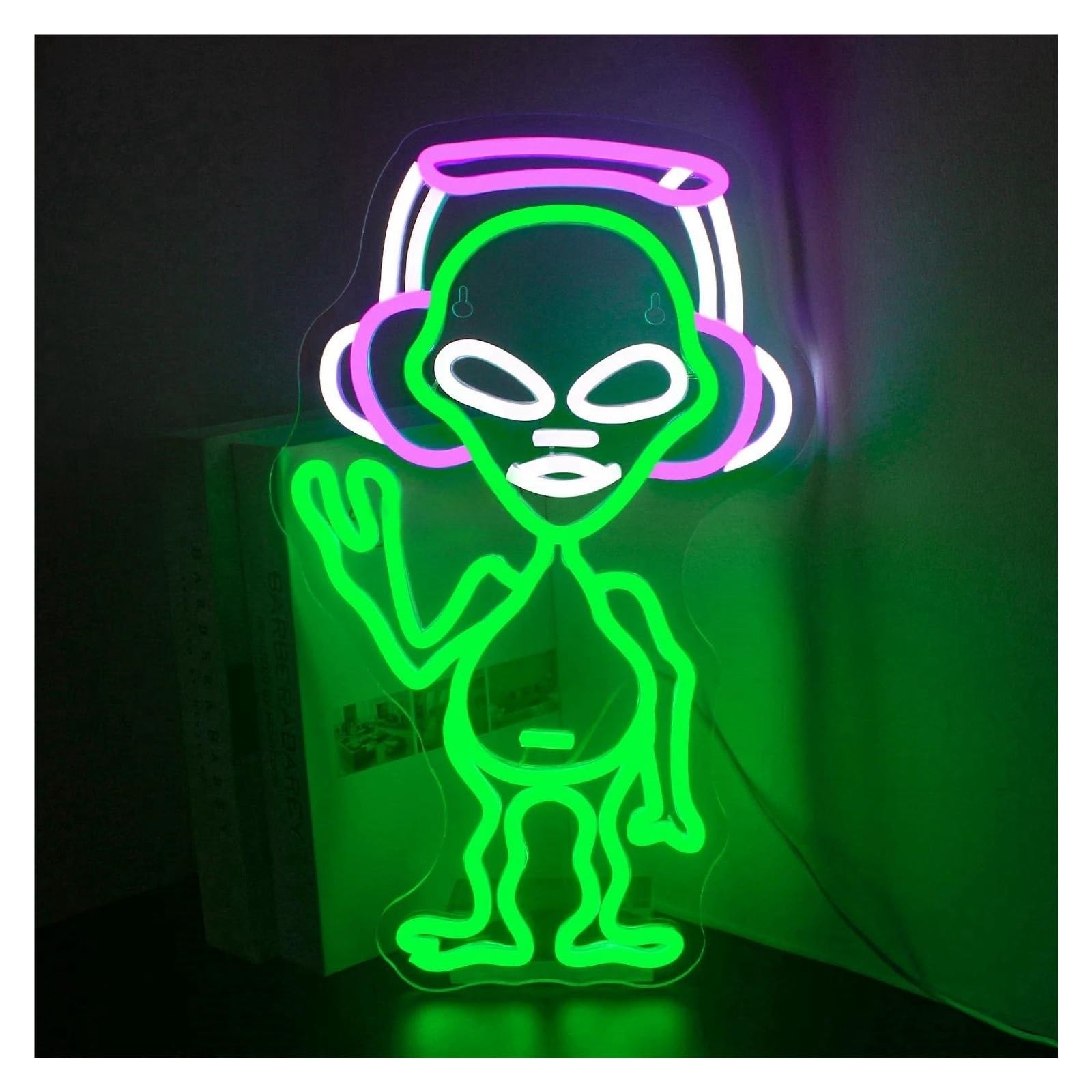 Wiszące neony artystyczne Muzyka Alien Neon LED Light Do Dekoracji Ścian Do Pokoju Gier Pokój Hip-hopowy Impreza Klub Muzyczny Zasilany Przez USB Podświetlany 24.5cmx41cm