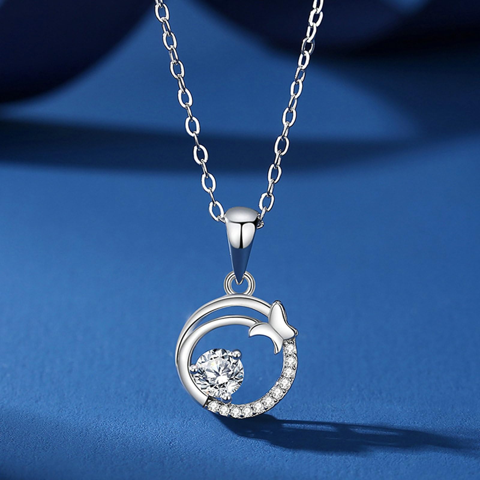 Ciondolo in Oro 9/14/18 Kt Donna, Cerchio Farfalla con Rotonda Moissanite Collana Oro 375/585/750, 40+5cm