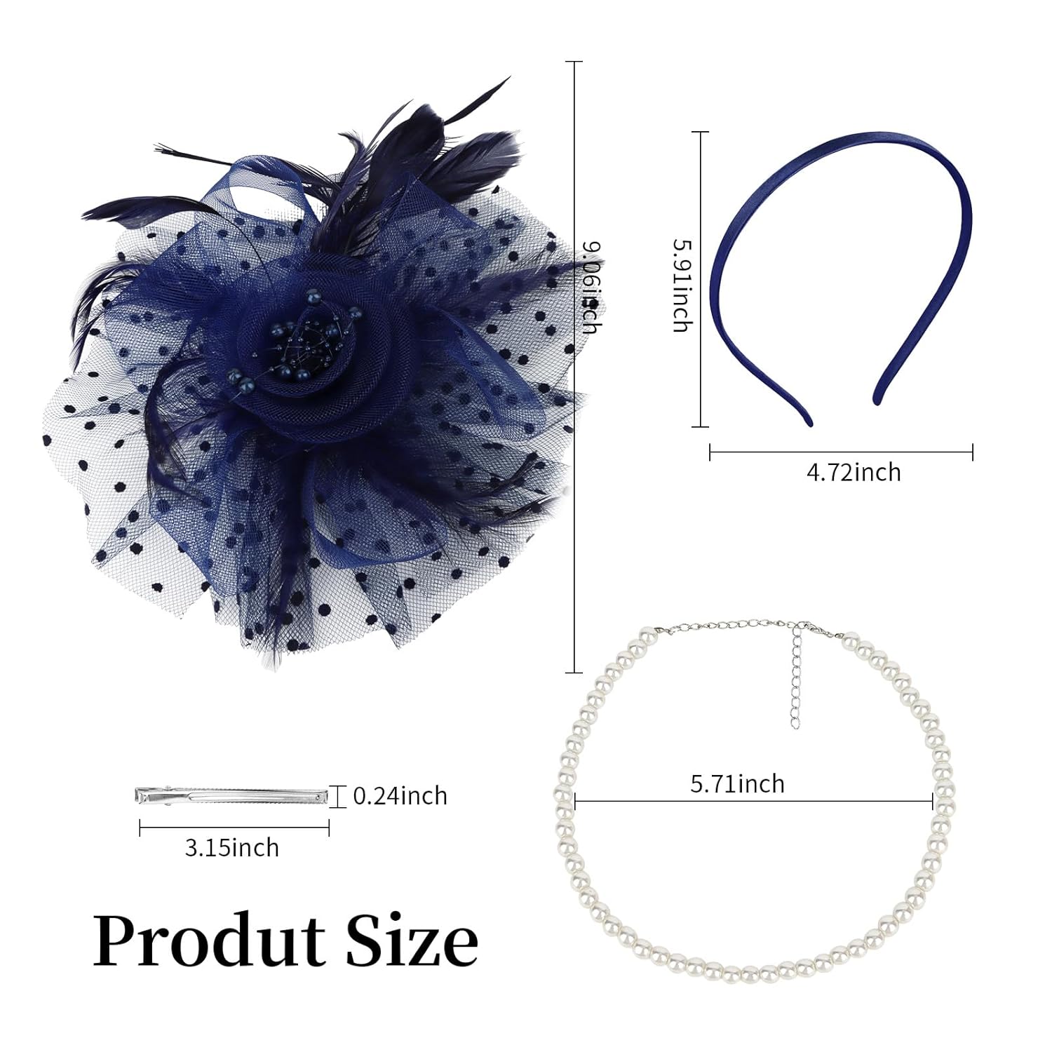YARIEW 2025 Fascinators Hats for Women, Pearl Necklace for Women Tea Party Hats for women Feather Fascinator Headband for Wedding, Tea Party, Cocktail Dress Outfits Blue - Image 3