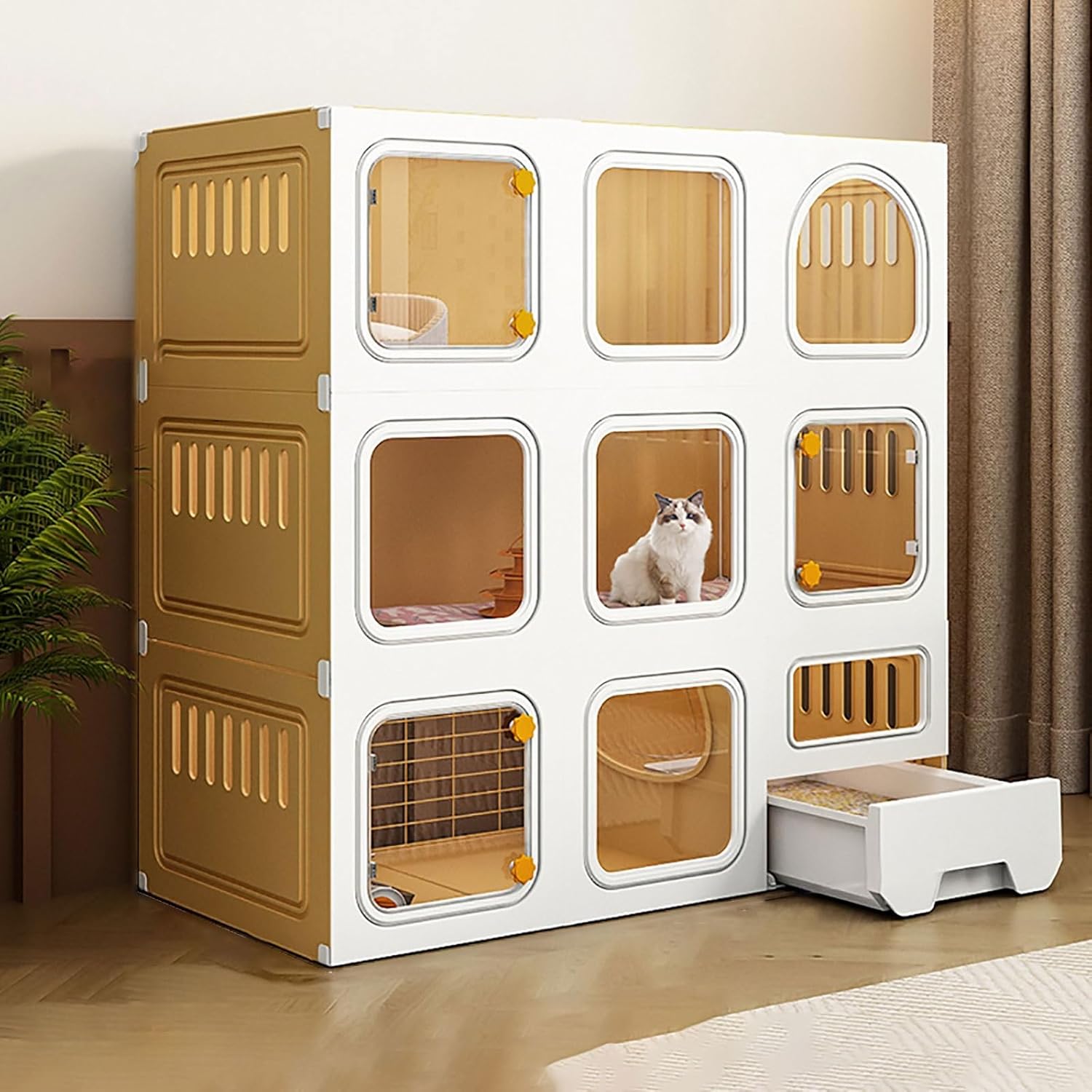 Cat Cages Indoor Litter Dog Playpens Caves Houses Box Kitten Cage Cats Outdoor Enclosures,Large Cat Cage with Litter Box - DIY Detachable Metal Cat Enclosure Playpen for 1-3 Cats, Spacious C