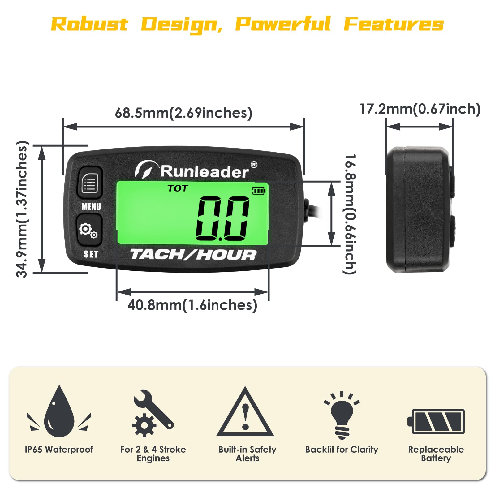 Tachymètre-Compteur Numérique : Batterie Remplaçable, Rappel Maintenance, Jauge RPM Rétroéclairée, pour Moteur Hors-Bord, VTT, Génétatrice, Tondeuse, Moto, Tronçonneuse, Autres Moteurs à Gaz