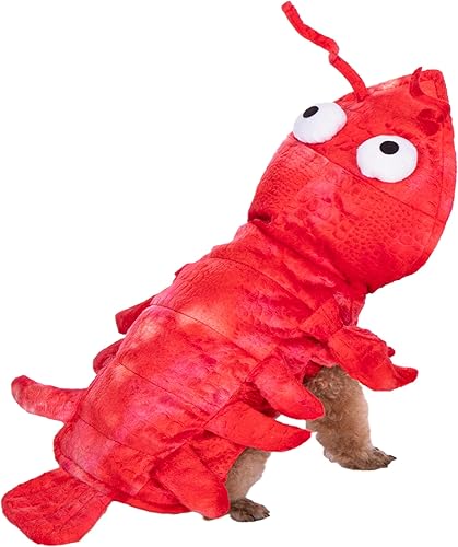 Miniatura 5 de Mogoko Disfraz de langosta para perro, gato, vestido de cosplay de Halloween para mascotas, sudadera roja con capucha para cachorro, ropa cálida