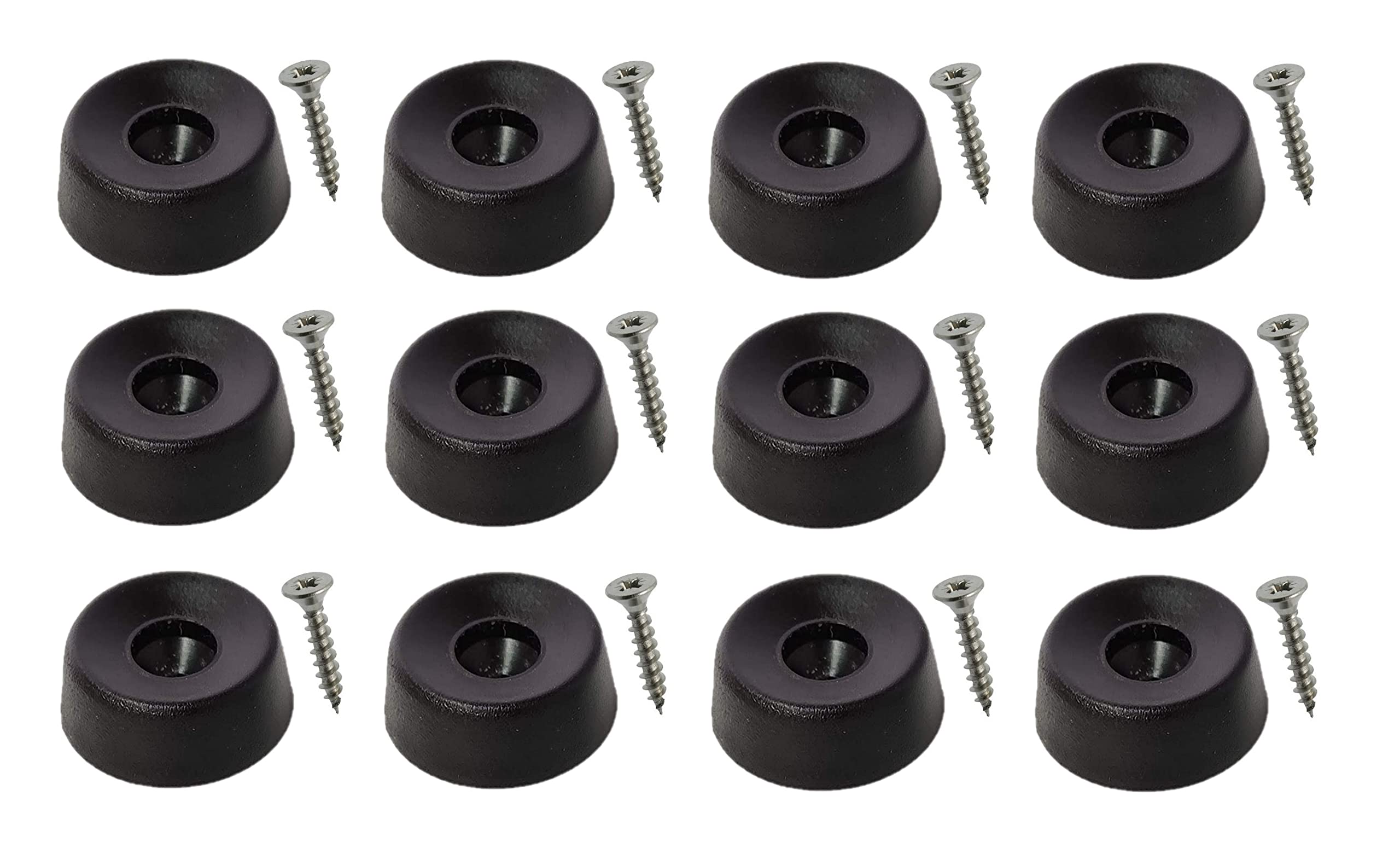 Vipla Rubber Feet Semi Soft Non Slip for Chair Table, Chopping Board, Crate etc (diameter 22 x 8 mm. 12 pieces + 12 screws, black)