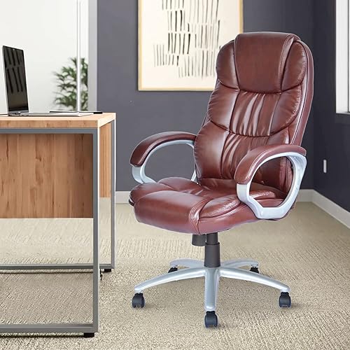 Miniatura 9 de Silla de escritorio ergonómica giratoria para oficina en casa, silla de escritorio de altura ajustable, respaldo alto, silla de computadora de piel