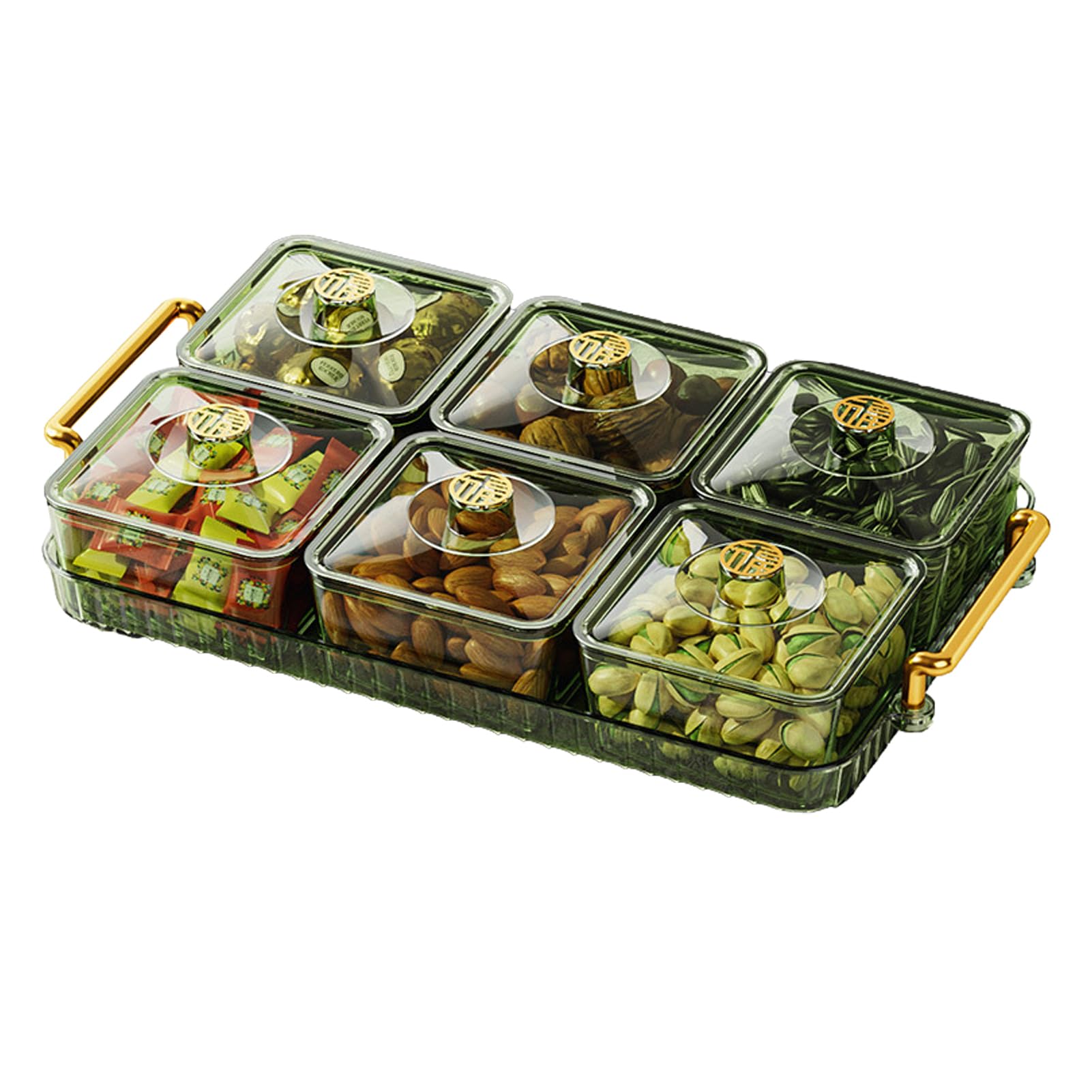 Hunya Green Snackle Box, Divided Serving Tray With Lid, Snack Tray, Snack Divided Platter, Dry Fruit Tray, Snack Serving Tray, Organizer For Spices, Candy, Fruits, Nuts, Snacks
