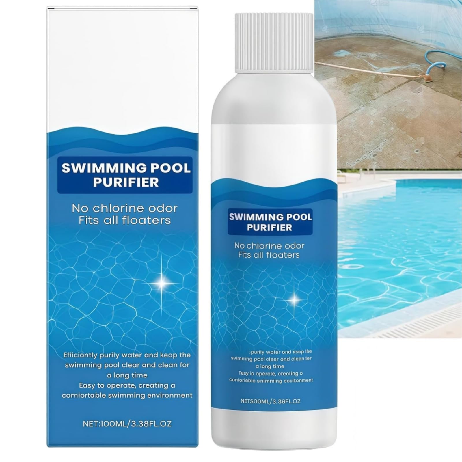 100ml Swimming Pool Water Natural Clarifier,Swimming Pool Clarifier Liquid,Fast-Acting P-ool Chlorine Liquid,For Crystal Clear W-ater,Cleaning Kit & Maintenance Kit,Deep Cleaning,Prevents Green W-ater