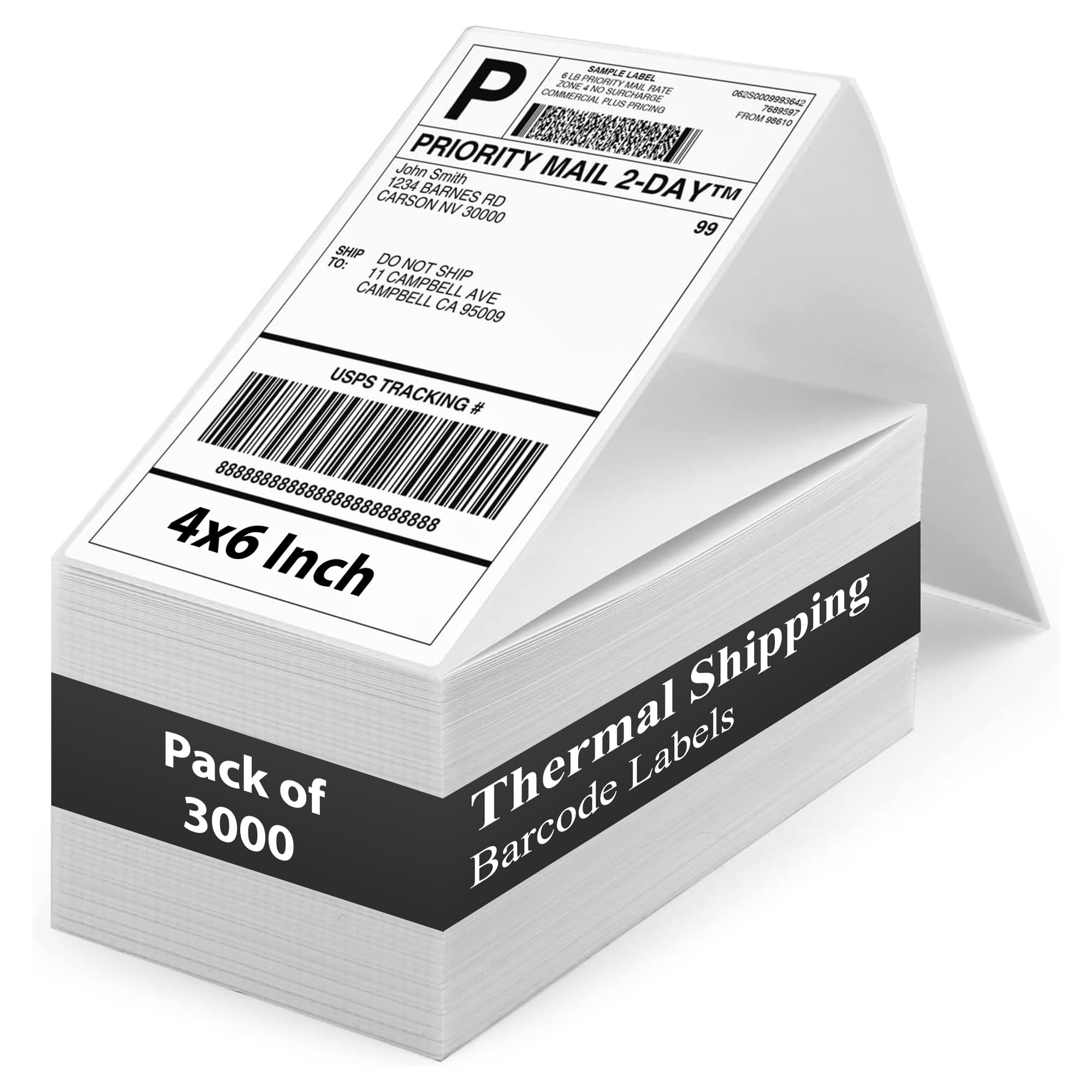 UR CHOICE Thermal Shipping Barcode Labels - 4x6 Inch Fanfold Stickers for Thermal Printer - Permanent Adhesive - Ink-Free, Easy Peel, Waterproof - Compatible with Amazon, FedEx, Royal Mail - 3000 Pack