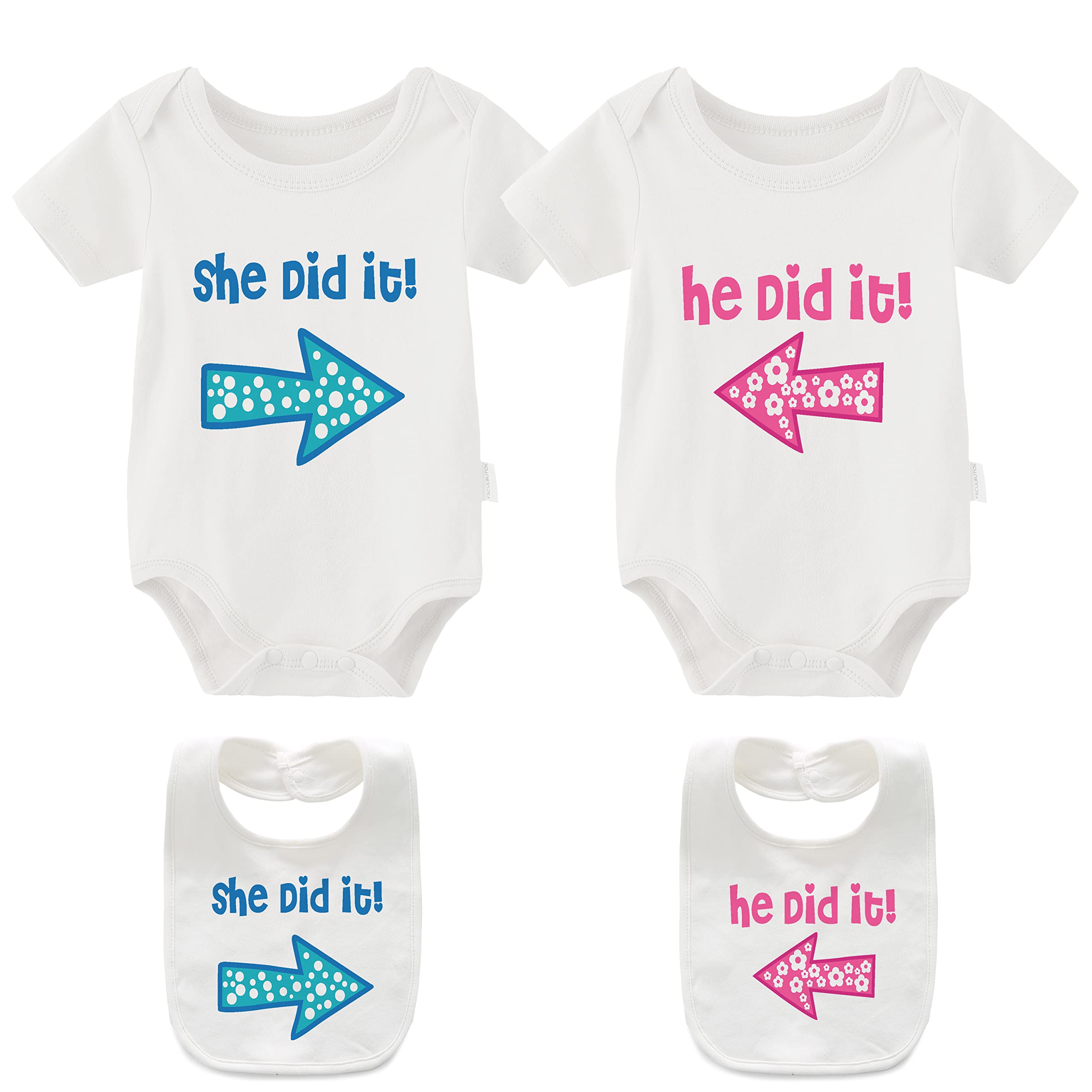 Culbutomind Unisex Infant White Bp Baby Twins Bodysuits She He Did It Newborn Toddler Clothes Cute Romper Infant Twin Outfits With Bibs(White Pb 6M)