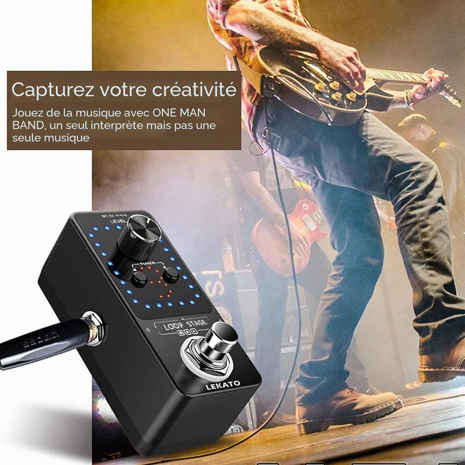 Looper Guitar Pedal avec alimentation, LEKATO 9 boucles 40 minutes d'enregistrement Temps Accordeur intégré Overdub illimité Pédale d'effet looper électronique pour guitare basse électrique