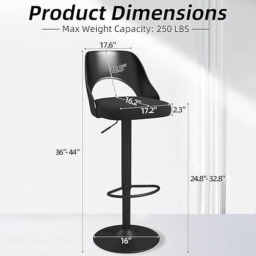 Miniatura 2 de civama Juego de 2 taburetes de bar para encimera de cocina, altura del asiento ajustable de 25 a 33 pulgadas, sillas de isla giratorias tapizadas