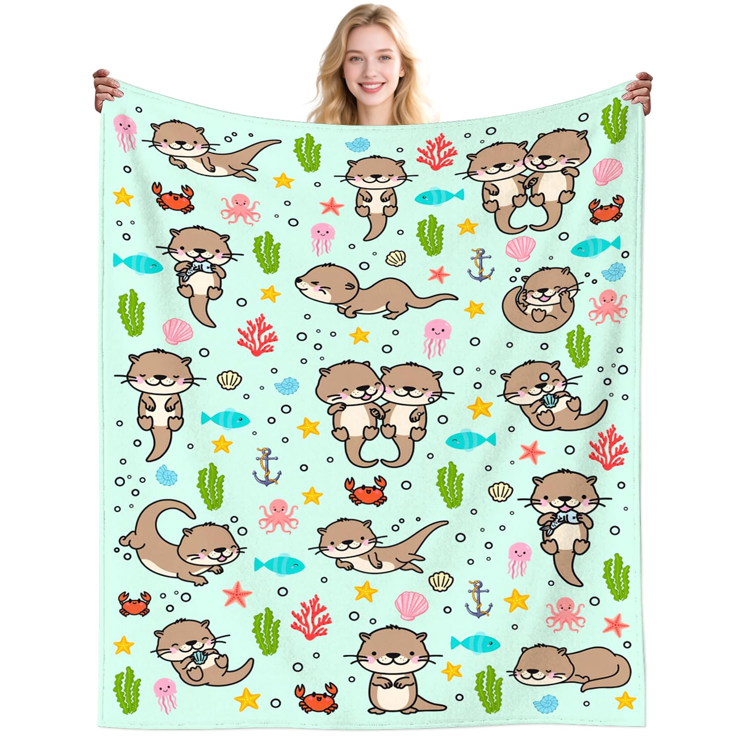 DikoGoGo Otter Gifts for Women Stuff Sea Otter Throw Blanket Funny Animal Cute Otters Theme Gifts for Kids Girls Boys Men Adults Otters Lovers Birthday Gift Room Decor 50"X40"INCH