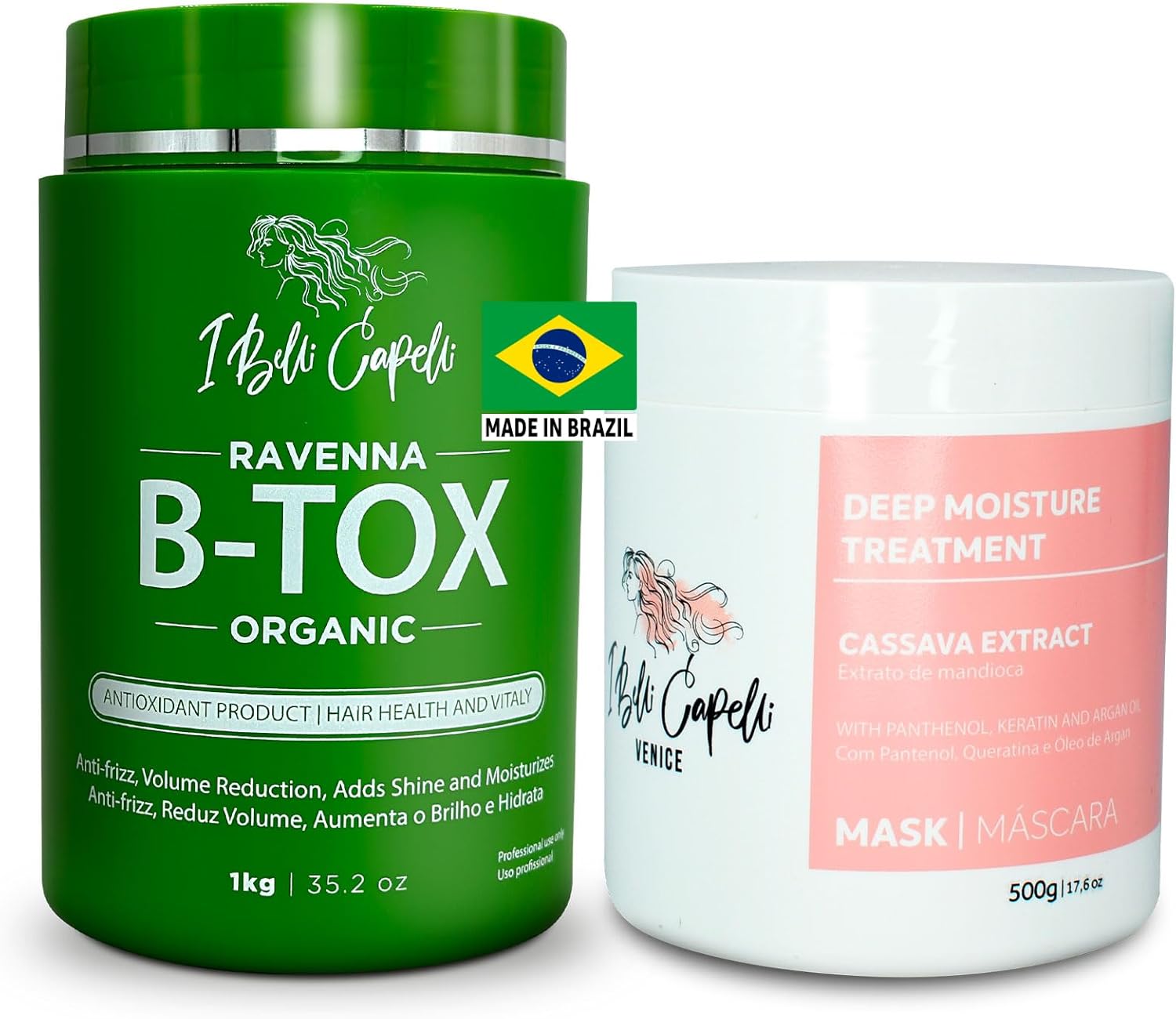 I Belli Capelli Ravenna B-tox Organic Kit, Hair B-tox Treatment & Argan Oil Mask 500g- B-tox Capilar Para el Cabello, Formaldehyde-Free -Effect Anti-Frizz, Volume Reduction, Smoothing (1 B-tox+1 Mask)