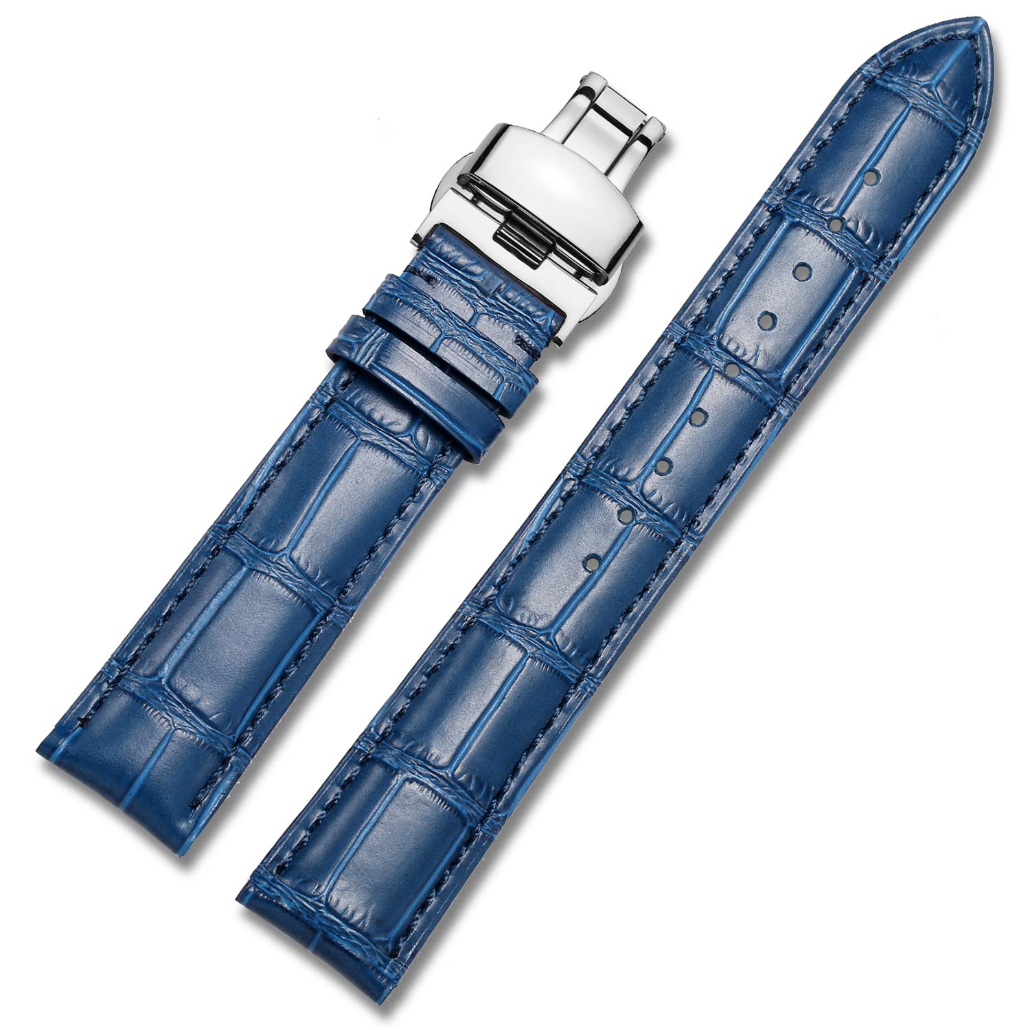 Extra Long XXL Strap Genuine Leather Quick Release 18mm 19mm 20mm 21mm 22mm Large Size Crocodile Leather Black Brown Blue Band