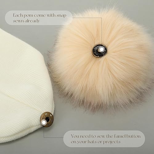Miniatura 5 de Juinte 8 bolas grandes de pompones de piel sintética de 6 pulgadas para sombreros, bolas de pompón de piel sintética esponjosas con botón a presión