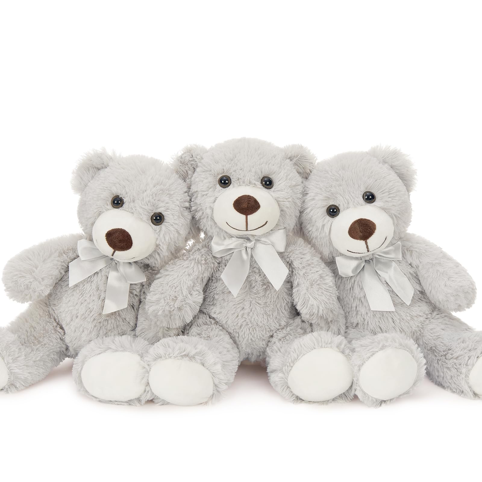 MaoGoLan Bulk Teddy Bear Baby Shower, 3 Packs Small Teddy Bear Stuffed Animals in Bulk,13.5" Small Gray Stuffed Bears Plush for Wedding,Birthday,