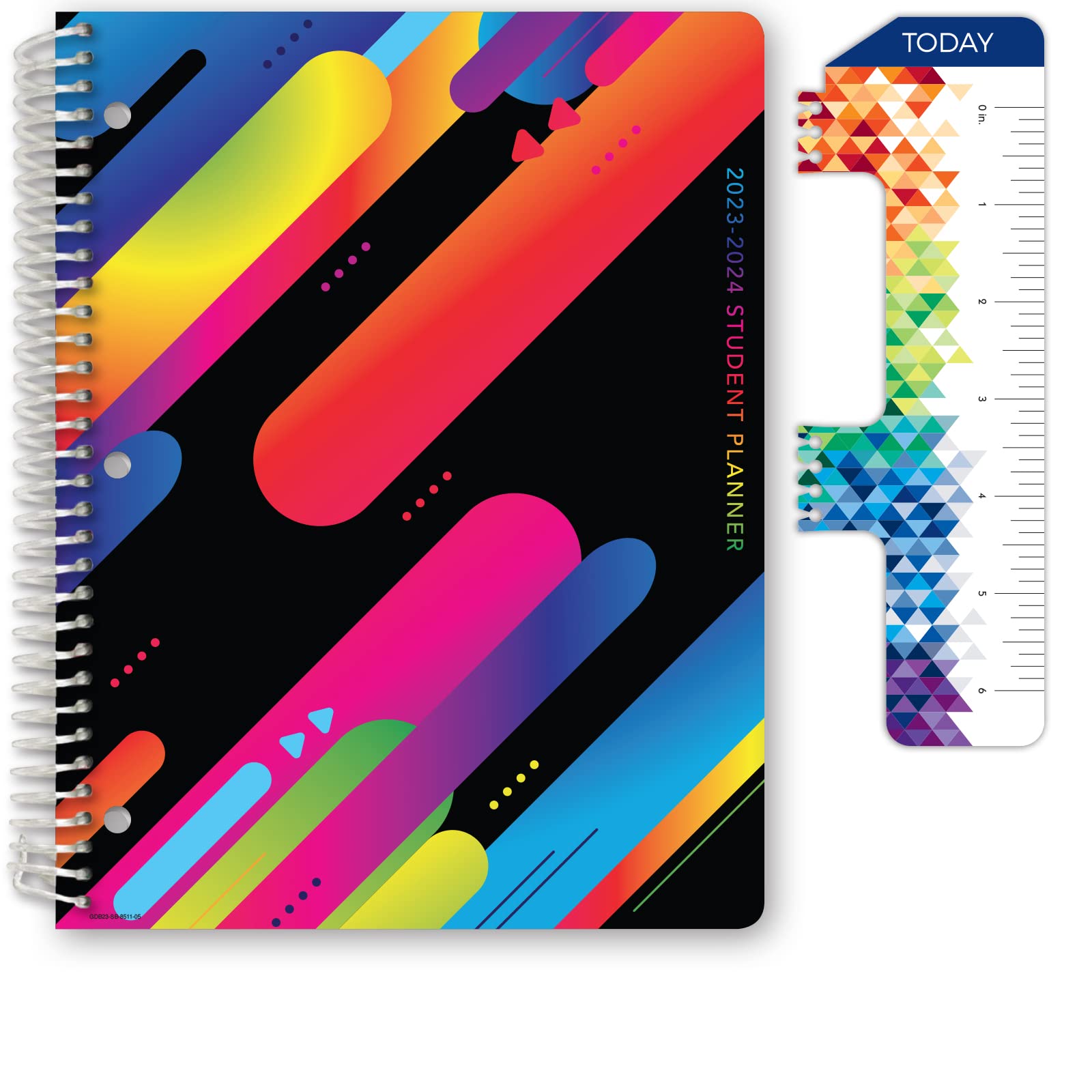 Global Datebooks Dated Middle School or High School Student Planner for Academic Year 2023-2024 Includes Ruler/Bookmark and Planning Stickers (Block Style - 8.5"x11" - Retro Rainbow)