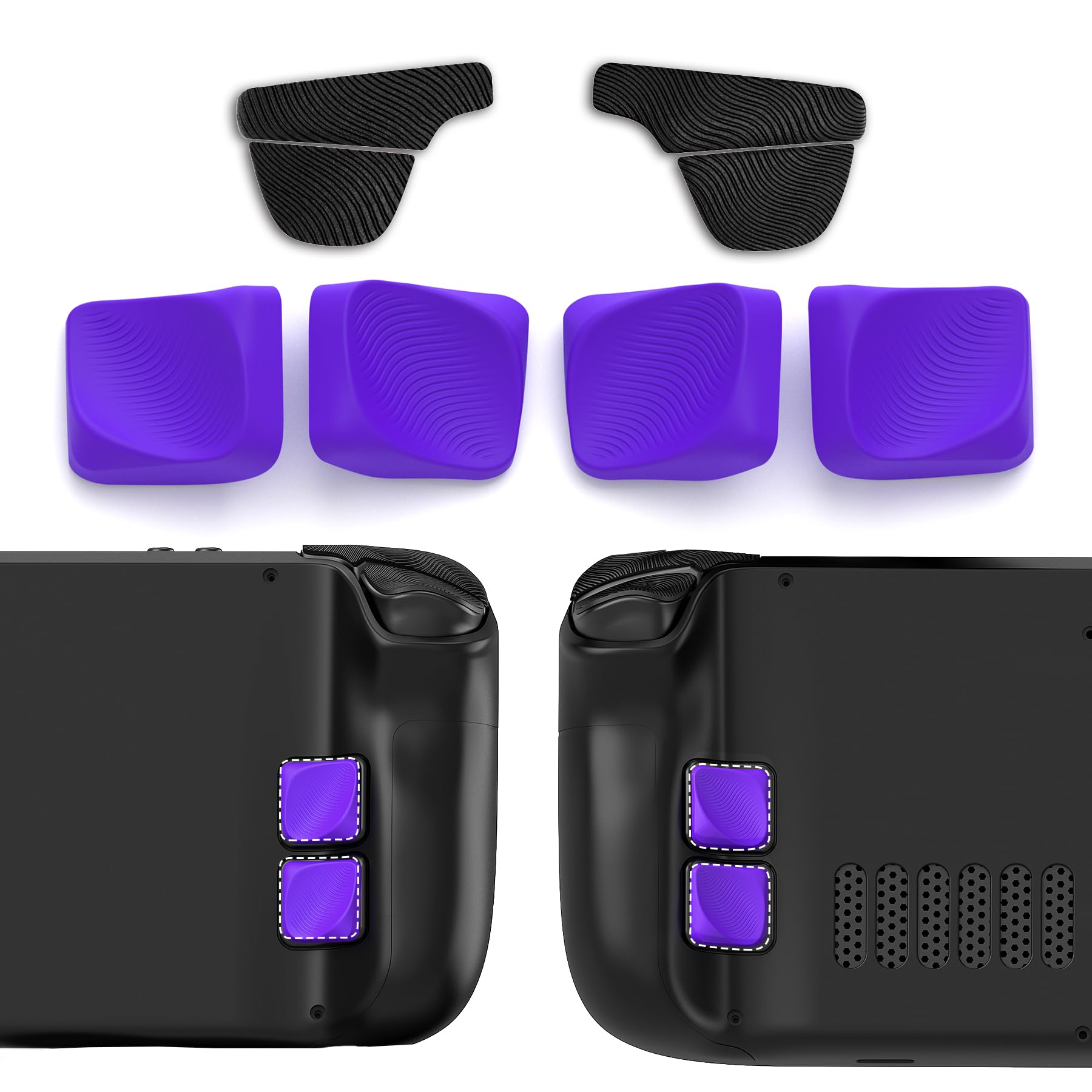 PlayVital Przyciski Tylne Akcesoria do Steam Deck OLED | z Silikonie Naklejką do Steam Deck Triggery (Kompatybilne z Modelem LCD/OLED) - Fioletowy