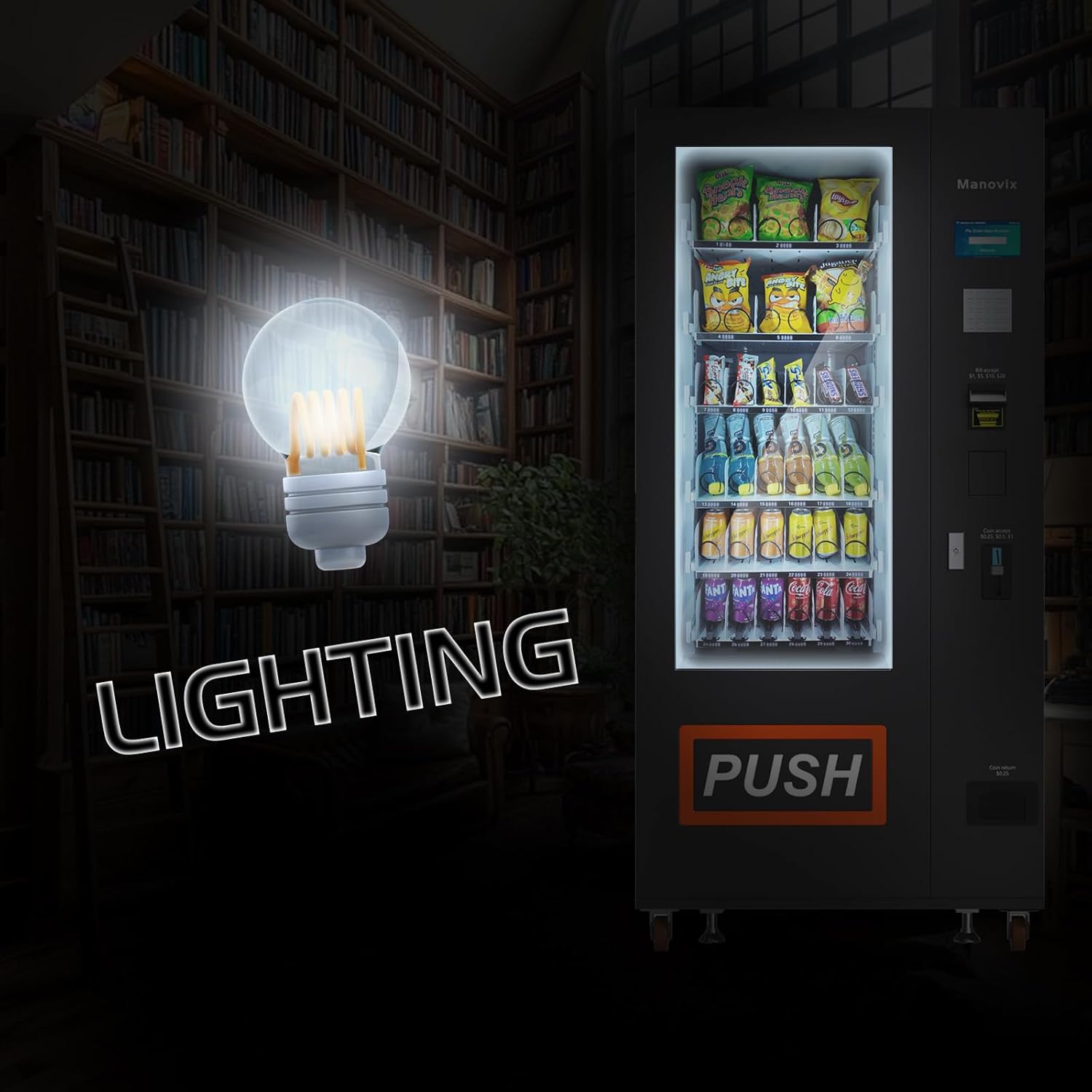 Manovix Refrigerated Beverage Snack Combo Vending Machine for Business, 36 Slots Snacks Drink Commercial Vending Machine Durable Cold Soda Vending Machine with Bill and Coin Acceptor