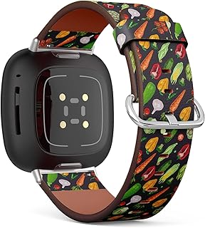 CJBROES Replacement Leather Watch Band, Compatible with Fitbit Versa 3 and Fitbit Sense of Wristband Bracelet Accessory - Colored Vegetables