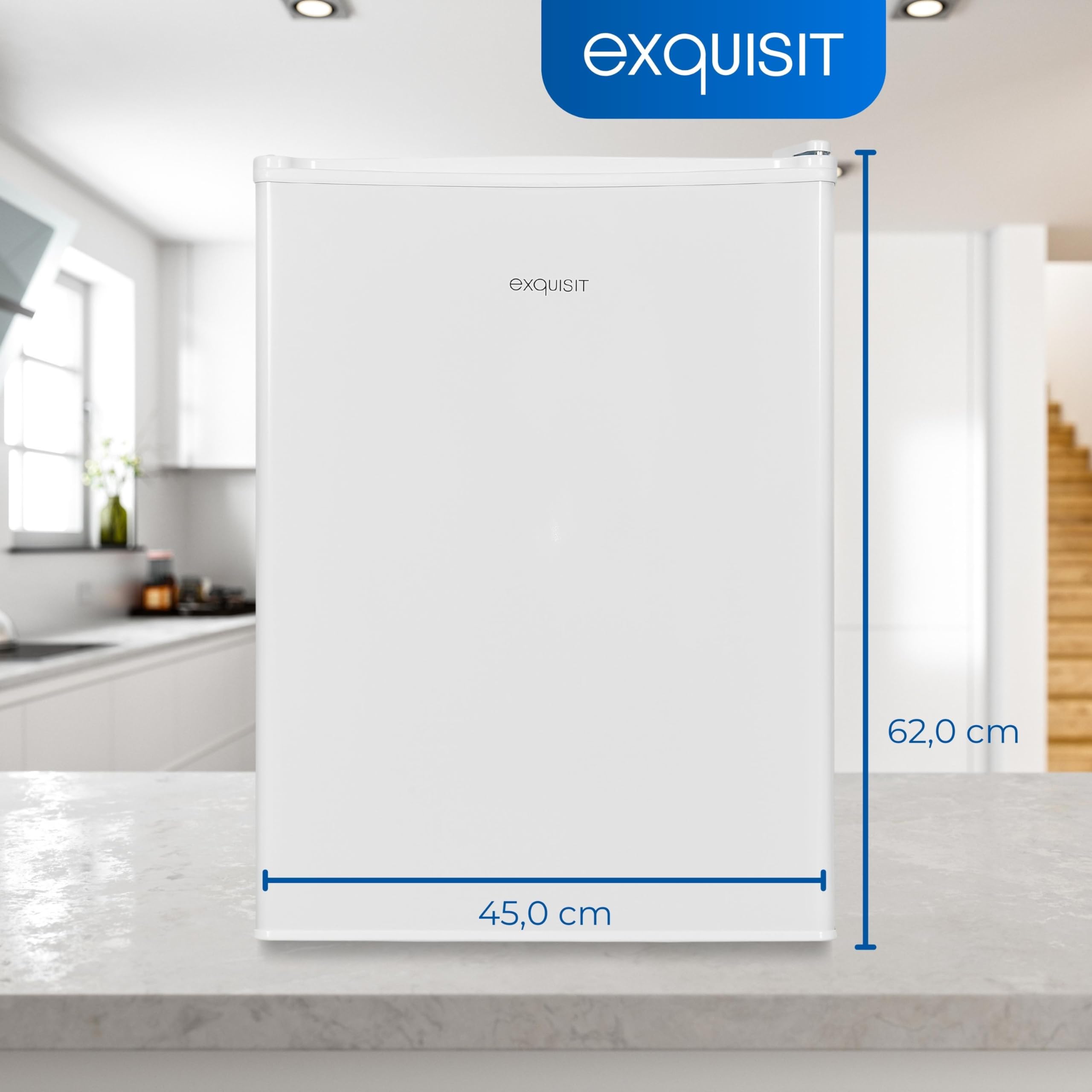 Exquisit Mini Kühlschrank KB60-V-090E weiss 52 l LED-Innenbeleuchtung Glasablagen 45cm