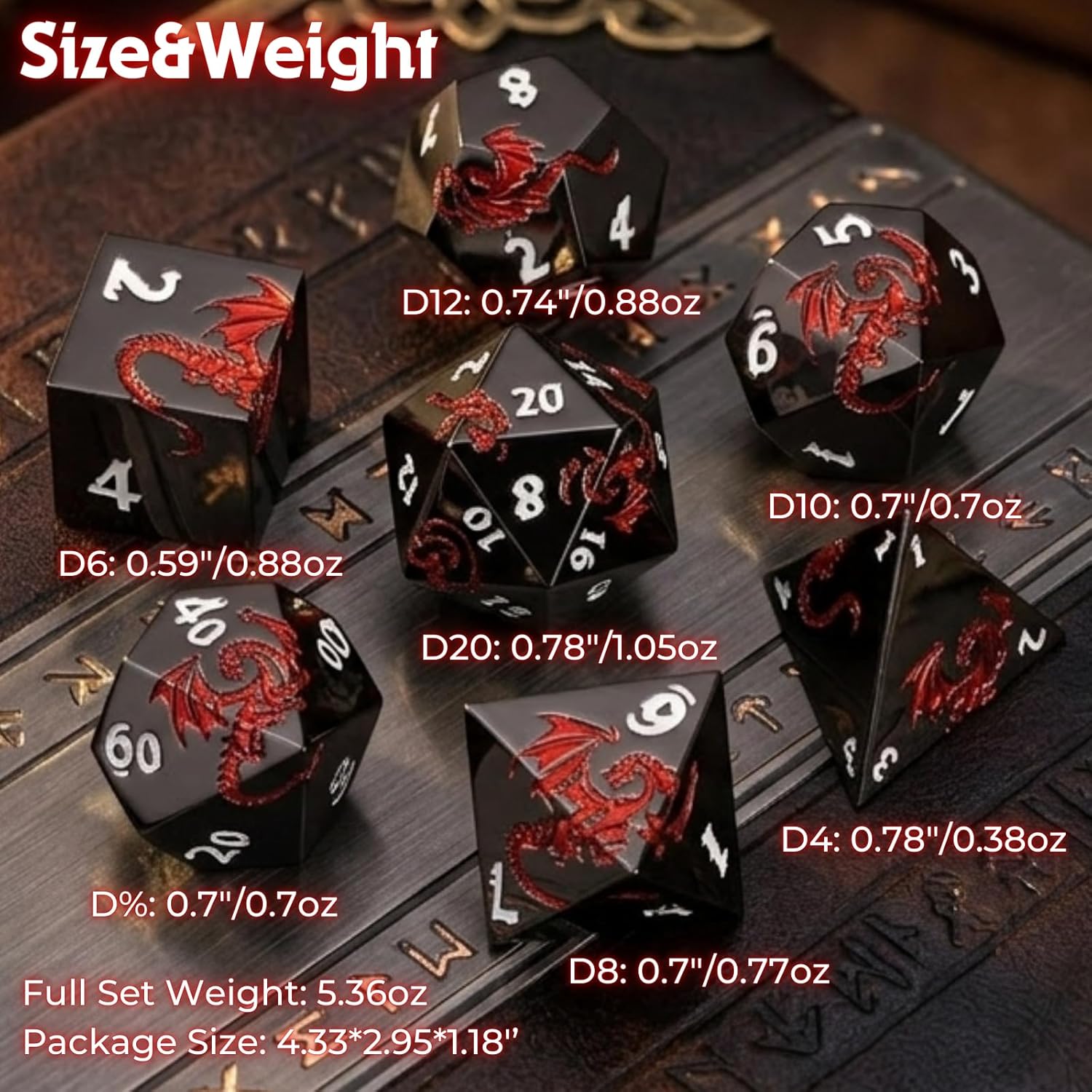 Dragon Solid Heavy Metal DND Dice Set 7Pcs Dice DND with an Iron Box for DND COC Role Playing dice Games and Board Games Gift (Black)
