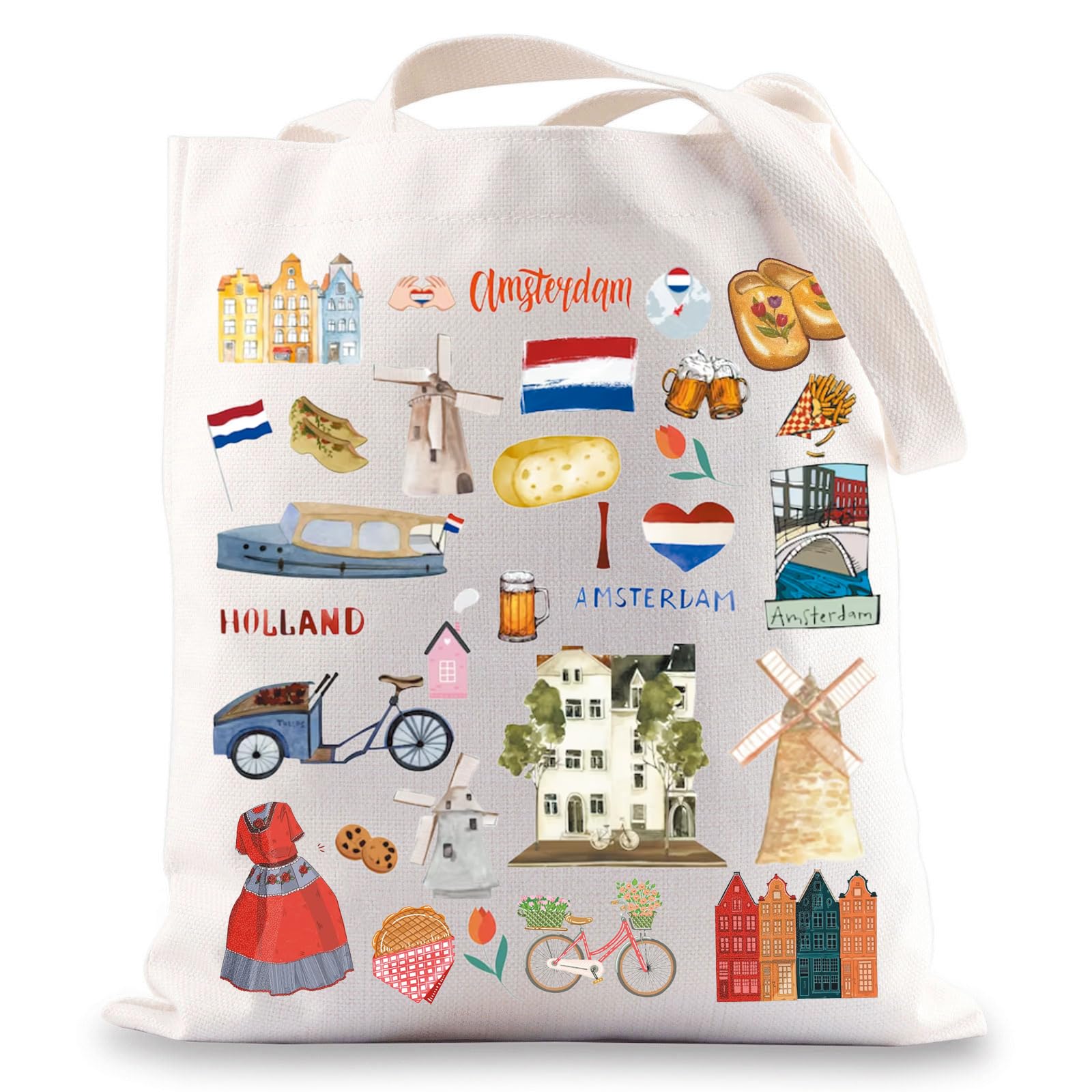 G2TUP Netherlands Travel Amsterdam Grocery Bag Holland Dutch World Travel Themed Gift Dutch Windmill Tulips Shopping Bag