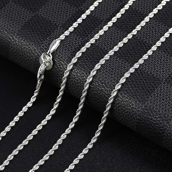 SUKKCCNO S925 Sterling Silver Chain Twisted Rope Chain 2mm can be Freely Matched with 925 Necklace Chain 16# 18# 20# 22# 24# 26# 28# 30#