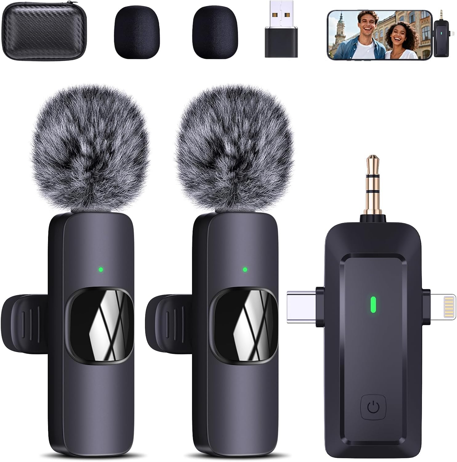 Micro Cravate sans Fil pour iPhone/Téléphone/Caméra/Ordinateur - Mini Microphone 4 en 1 à Pince avec Filtres Anti-Pop pour Enregistrement Vidéo Diffusion en Direct Vlogs et TikTok