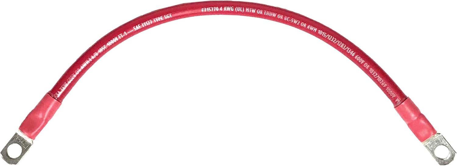 Marine Battery Cable, 4 AWG Gauge, Tinned Copper w/Black PVC, 24" Length, 5/16" Lugs
