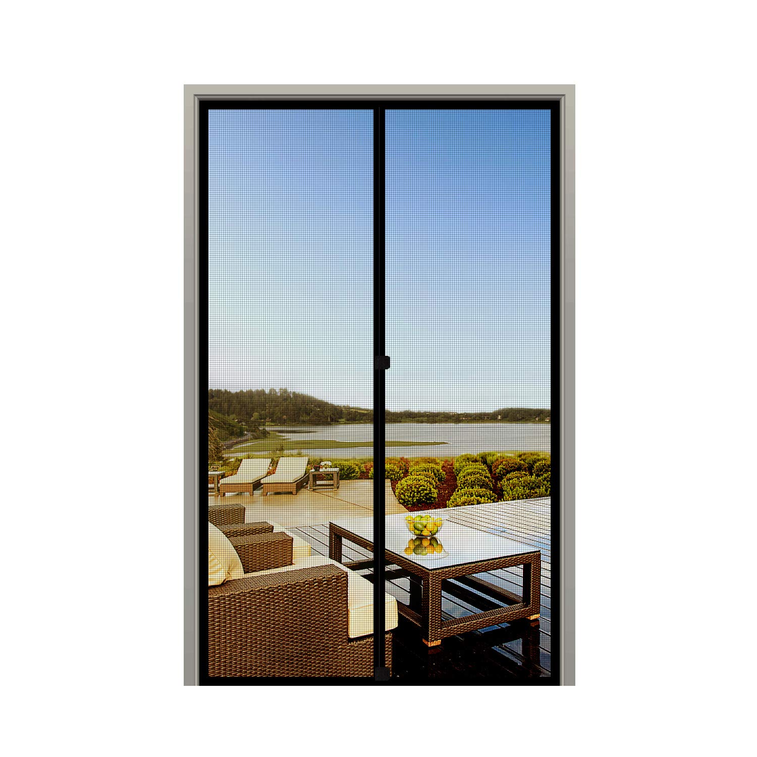 Magnetic Screen Door Fit Door Size 36 x 96 Inch, Screen Size 38" x 97" Self Sealing Screen Door Mesh with Hook&Loop Strip, Black