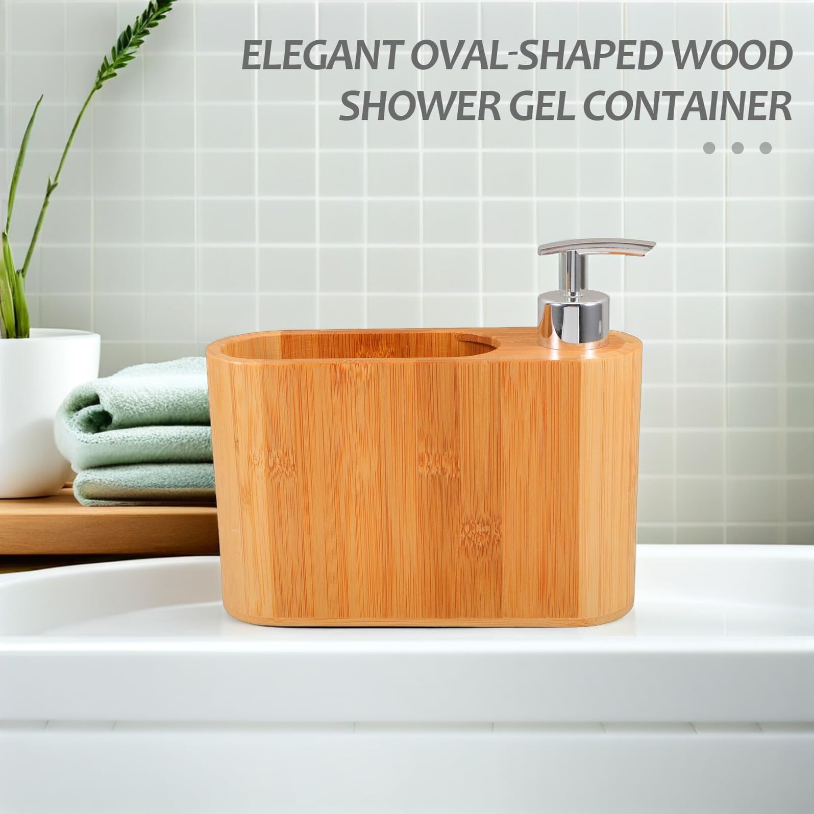 Dispensador de Jabón Recargable de Madera Ovalado Diseño Elegante para Baño y Uso Hogar, Multifuncional y Reutilizable