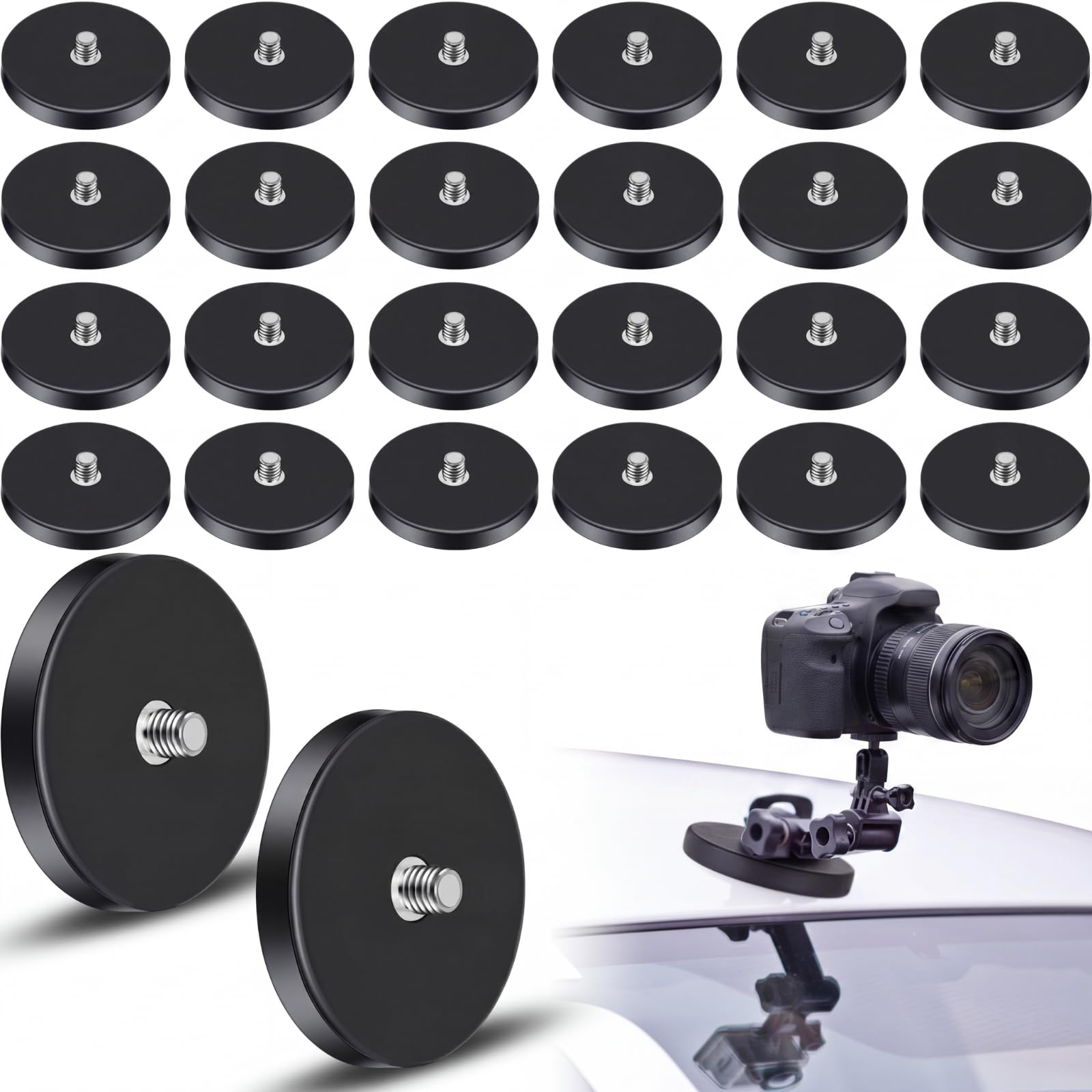 Pushglossy Heavy Duty Neodymium Magnets 1/4"-20 Round Magnet with Threaded Stud for Action Camera 1.69" Base Rubber Coated Magnet Tool for Camera Cellphone LED Lighting and Other Equipments(8 Pcs) — Amazon image 8