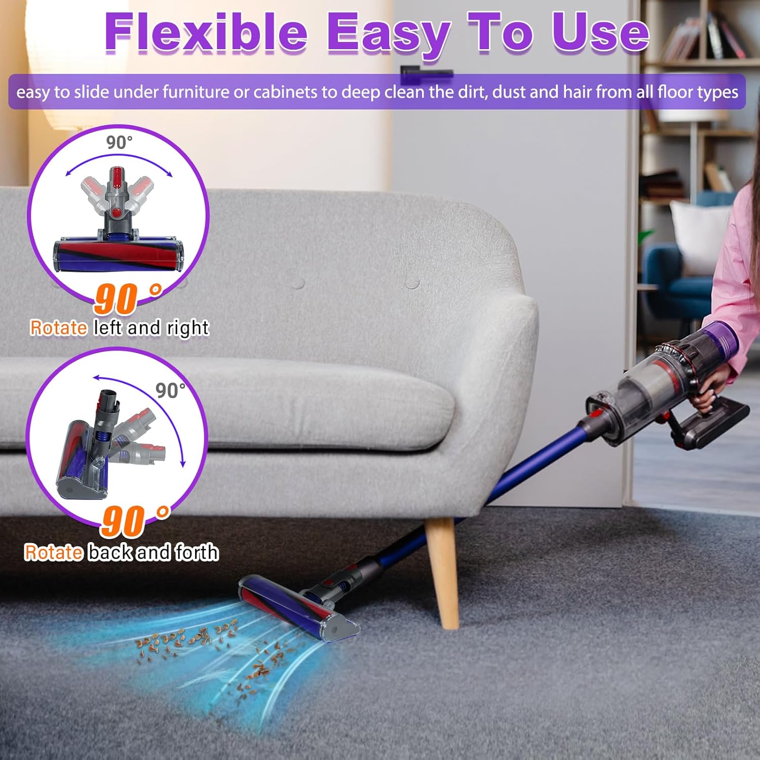 Lemige Upgrade Quick Release Head Replacement Vacuum Attachment for Dyson V11 V15 V10 V8 V7 Models, 1 Pack Motor Head and 1Pack Soft Brush Head for Dyson Vacuum Parts & Accessories