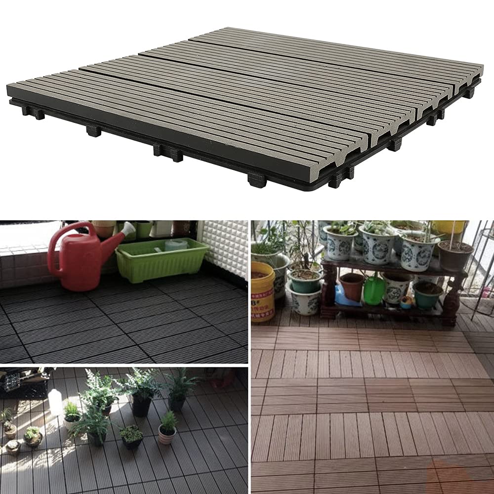 Bodenbelag Innen und Außen 11 Stück Holz Kunststoff Verbundplatten 30 x 30 cm für Balkon Garten Terrasse (Kaffee)