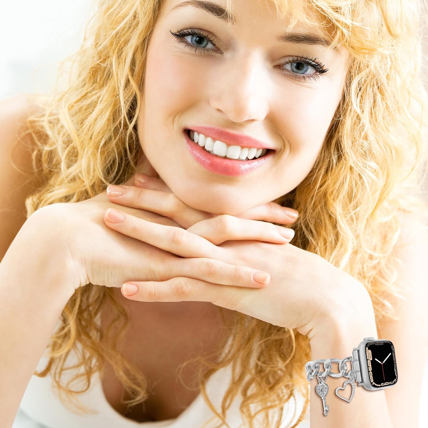 Stylish Metal Bands Compatible with Apple Watch Band 49/46/45/44/42mm 41/40/38mm Women,Cuban Chain Band with Bling Cute Key Love Charms Pendants for iWatch Series 11 10 9 8 7 6 5 4 SE/Ultra 3 2 1 - Image 7