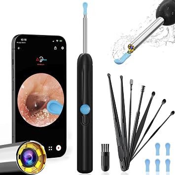 Ear Wax Removal, Ear Cleaner with Camera with 1080P, Ear Wax Removal Tool with 6 LED Light, Ear Wax Removal Kit with 8 Ear Pick, Ear Camera for iPhone, iPad, Android Phones Black