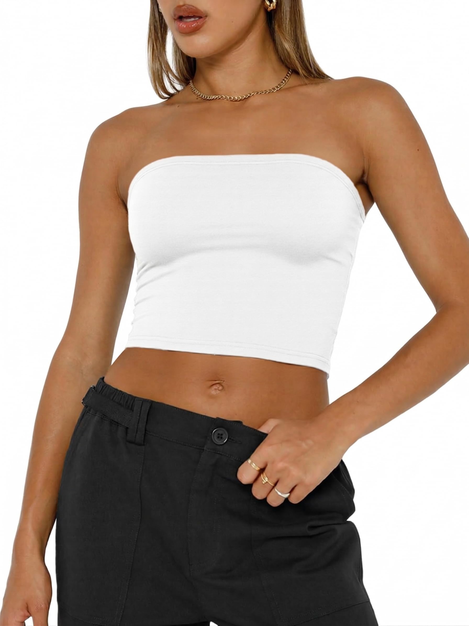 Cicy Bell Damen Schulterfrei Tube Tops Y2K Bandeau Top Sommer Crop Camisole Sexy Ärmelloses Trägerloses Tanktop