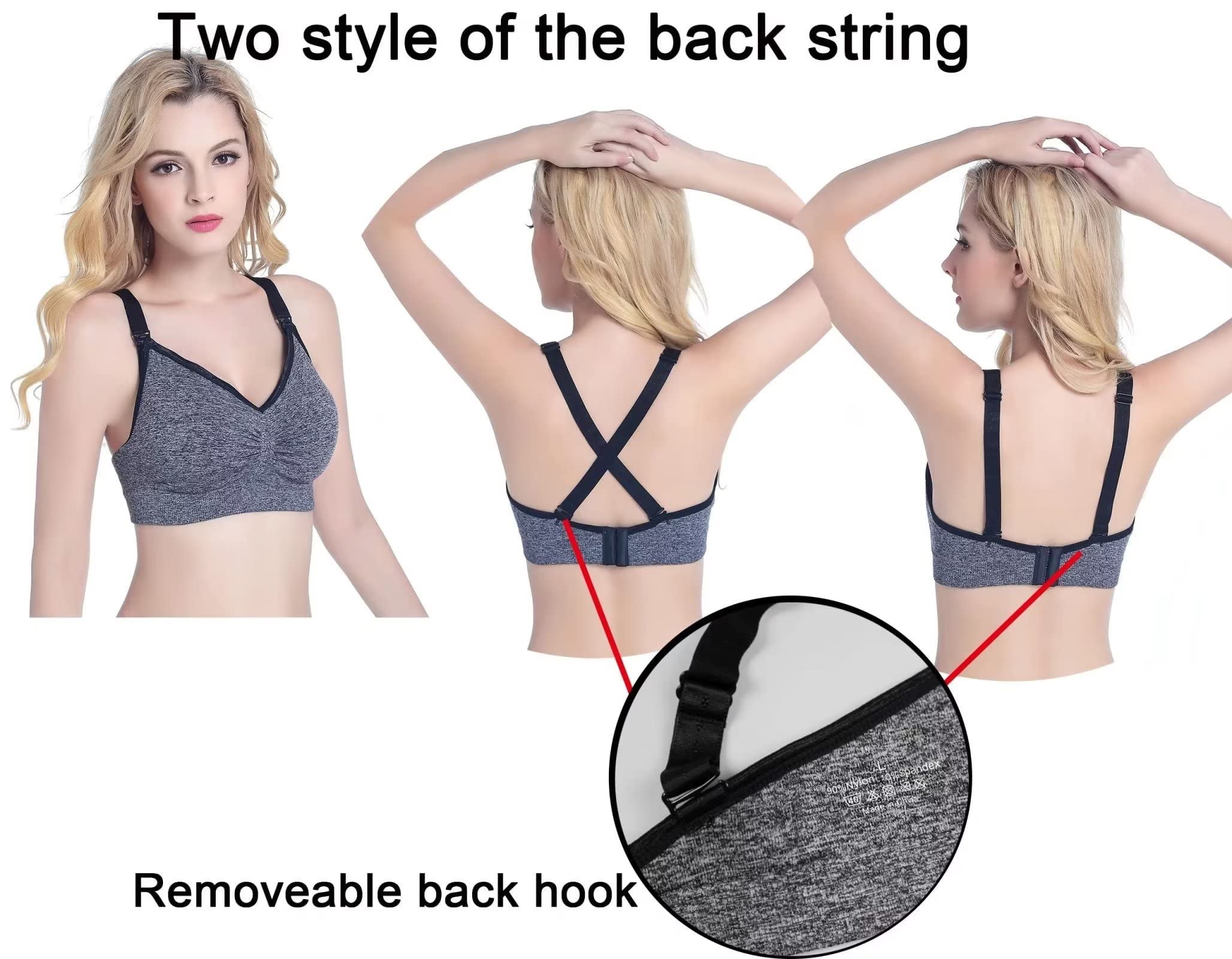 Reggiseno per allattamento premaman, confezione da 1, 2, 3, senza fili, senza cuciture, 4 file, con gancio regolabile con cuscinetti rimovibili per la prevenzione delle fuoriuscite,