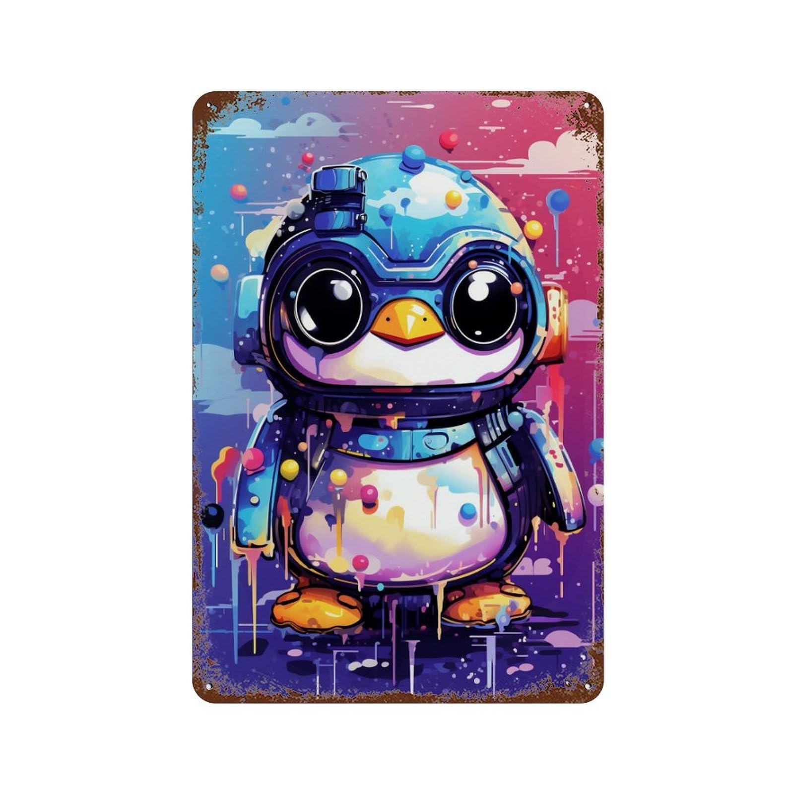 Colorful Penguin Artwork Vintage Metal Tin Sign 11.8"x7.9", Novelty Wall Decor for Garage, Pub Or Kitchen