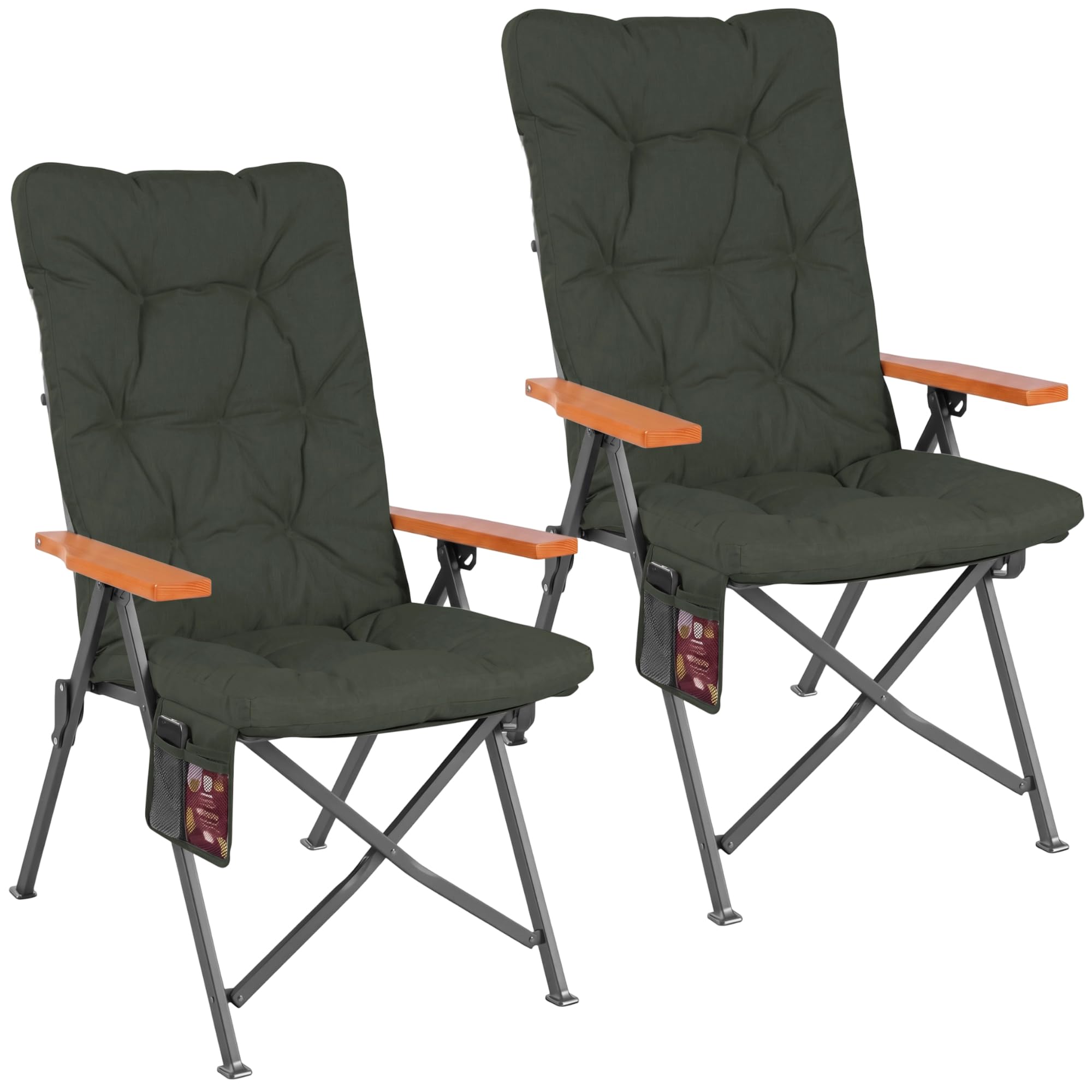 Homecall Campingstuhl Faltbar 150kg Belastbar Hochlehner Luxus Klappstuhl | Camping Stuhl mit 4 Positionen Verstellbar mit 4,5cm Dicke Gepolstert Angelstuhl für Garten Balkon Wohnmobil (2, Dunkelgrau)
