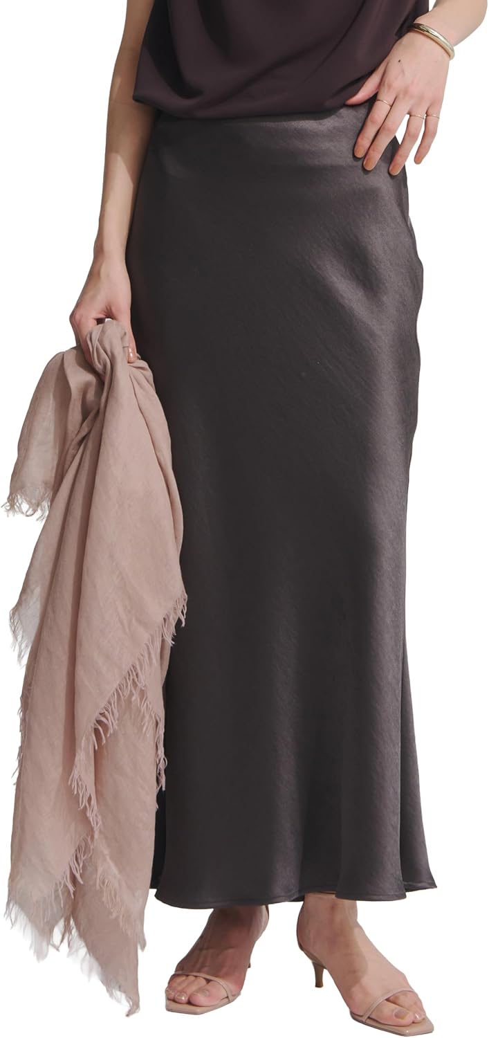 Amazon.co.jp: [アニュアンス] サテンナロースカート CHARCOAL BROWN