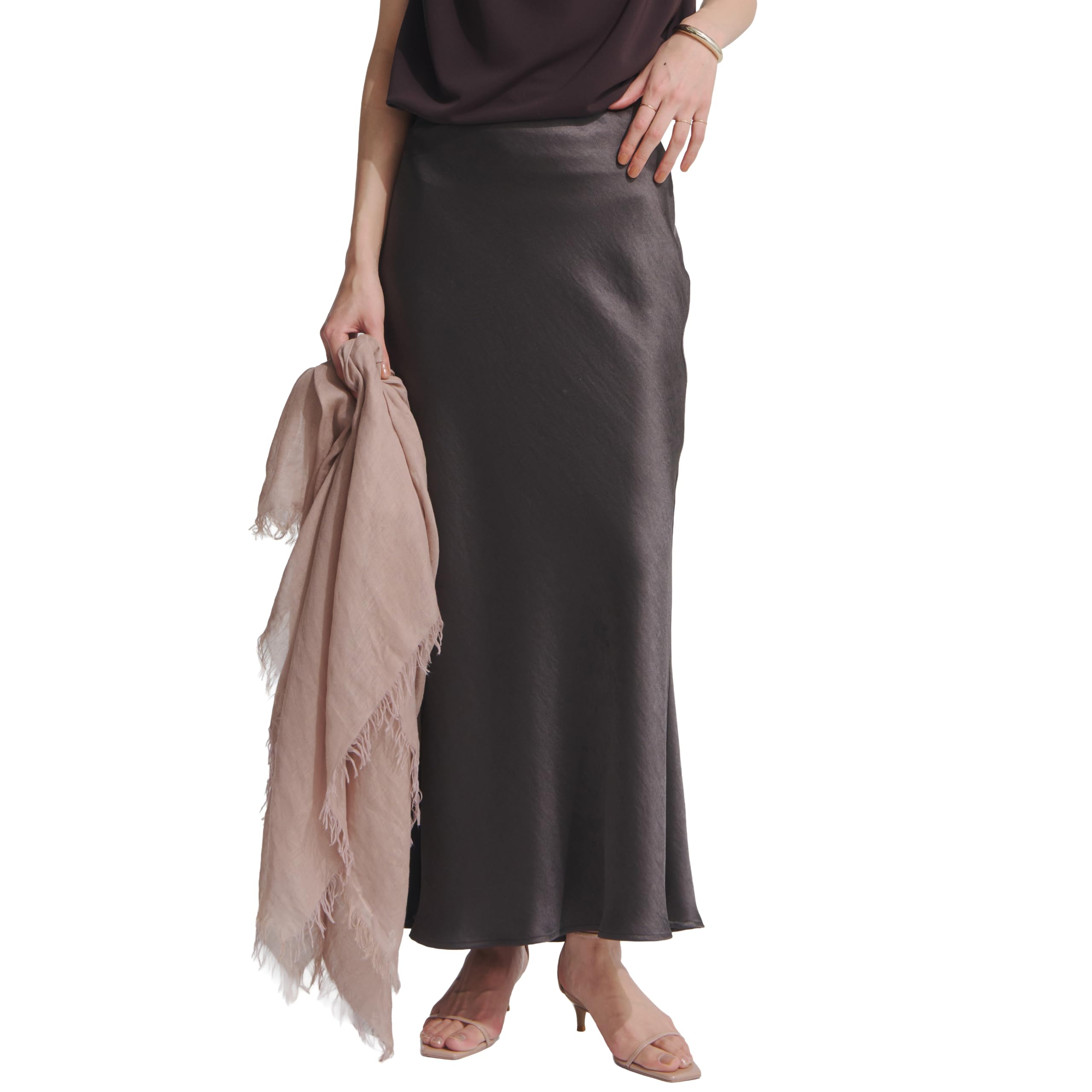 Amazon.co.jp: [アニュアンス] サテンナロースカート CHARCOAL BROWN