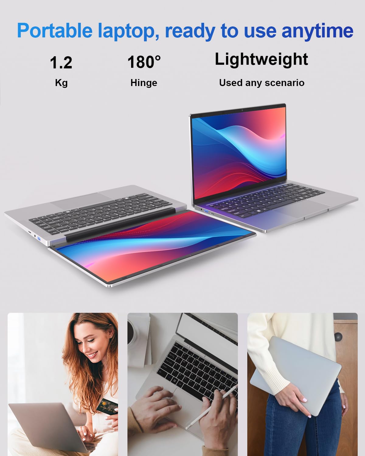 Ordinateur Portable 14 pouces 2 cœurs (jusqu’à 2,6 GHz) PC Portable 6 Go DDR4 128 Go SSD, WiFi 5G, Mini-HDMI, Design Sans Ventilateur Computer, Idéal pour Étudiants, Entreprise – Souris Incluse